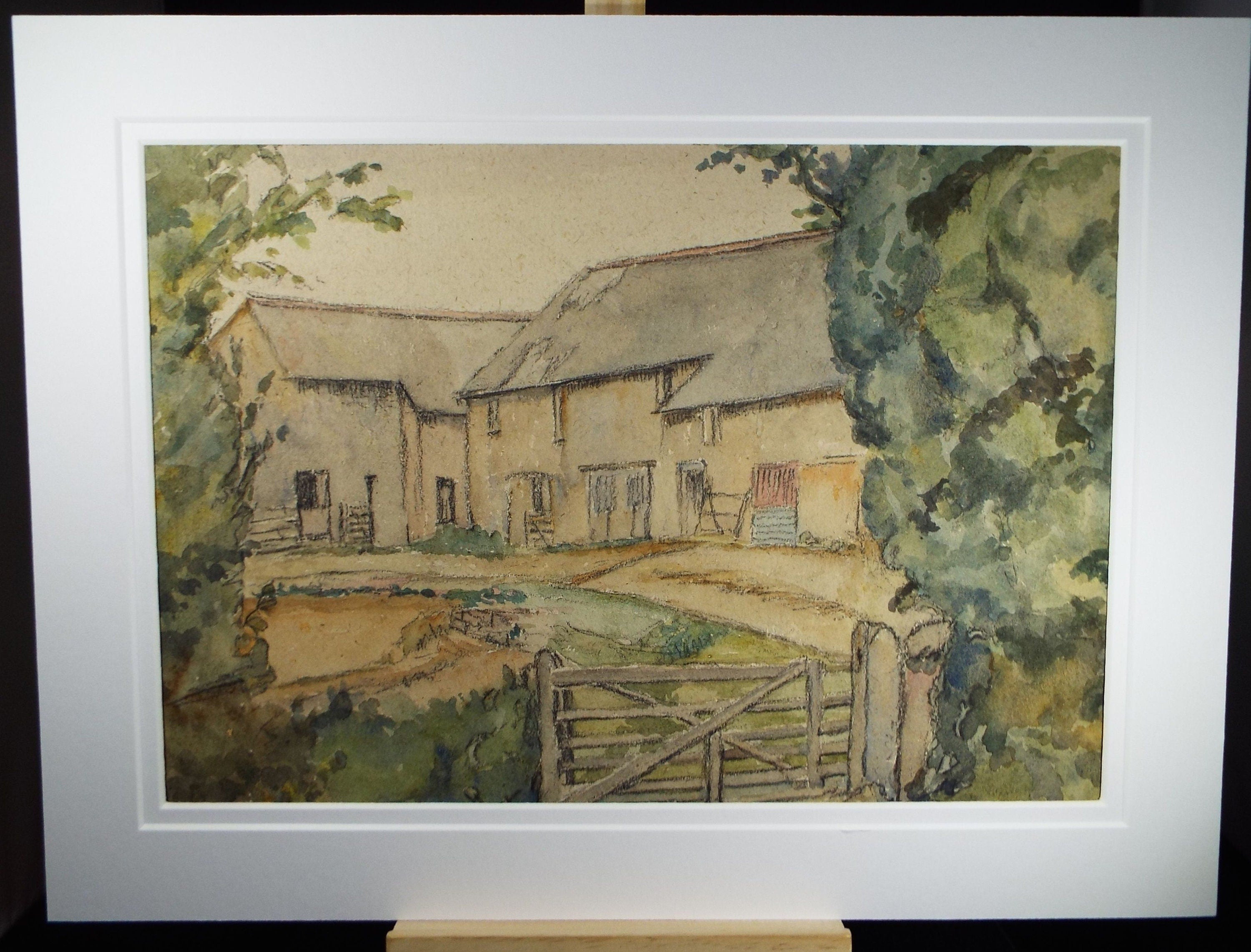 Original Charcoal & Watercolour, 'Farm Buildings', Circa 1930's , Frank Harold Read FRPS (1881-1960)