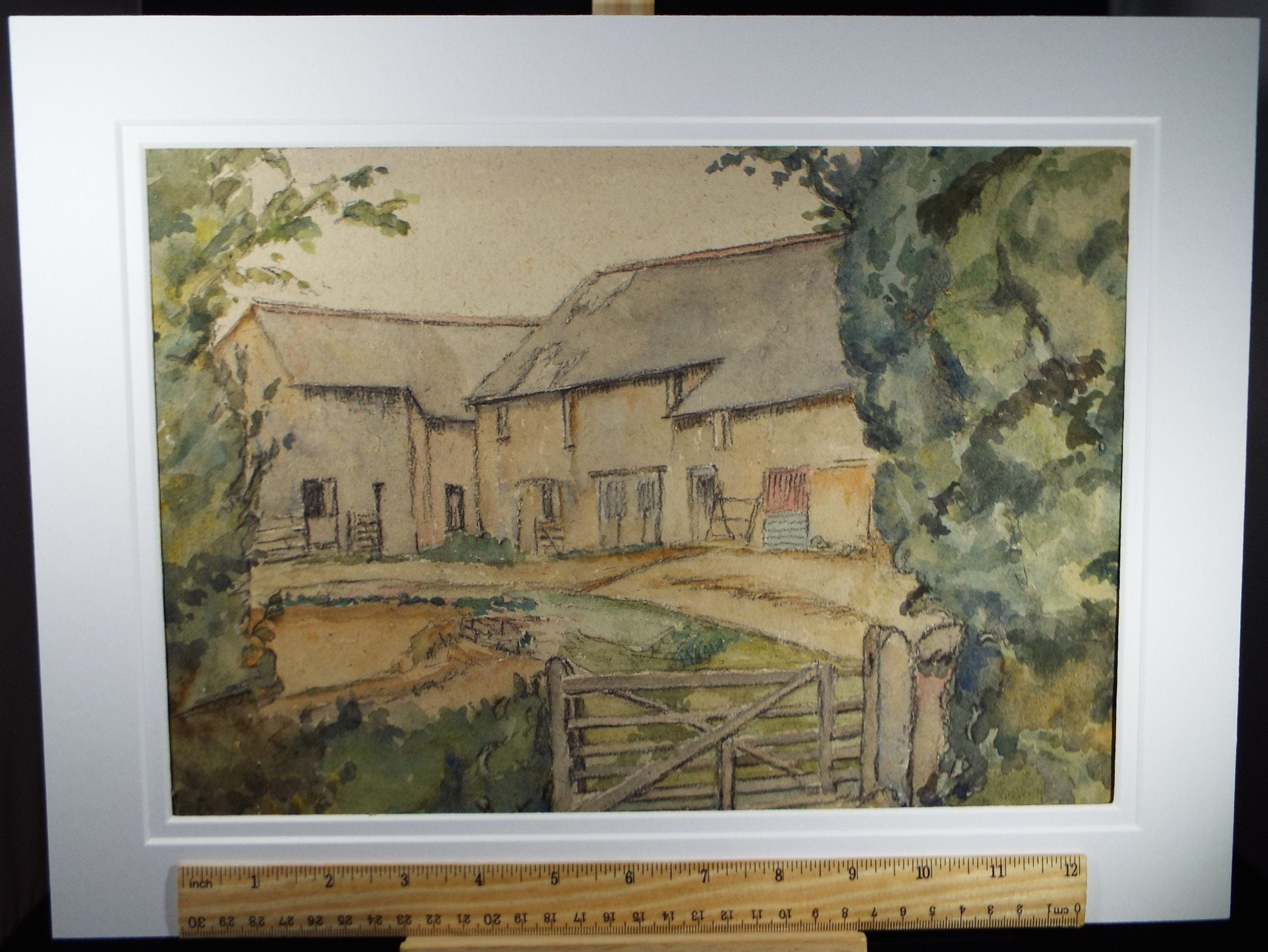 Original Charcoal & Watercolour, 'Farm Buildings', Circa 1930's , Frank Harold Read FRPS (1881-1960)