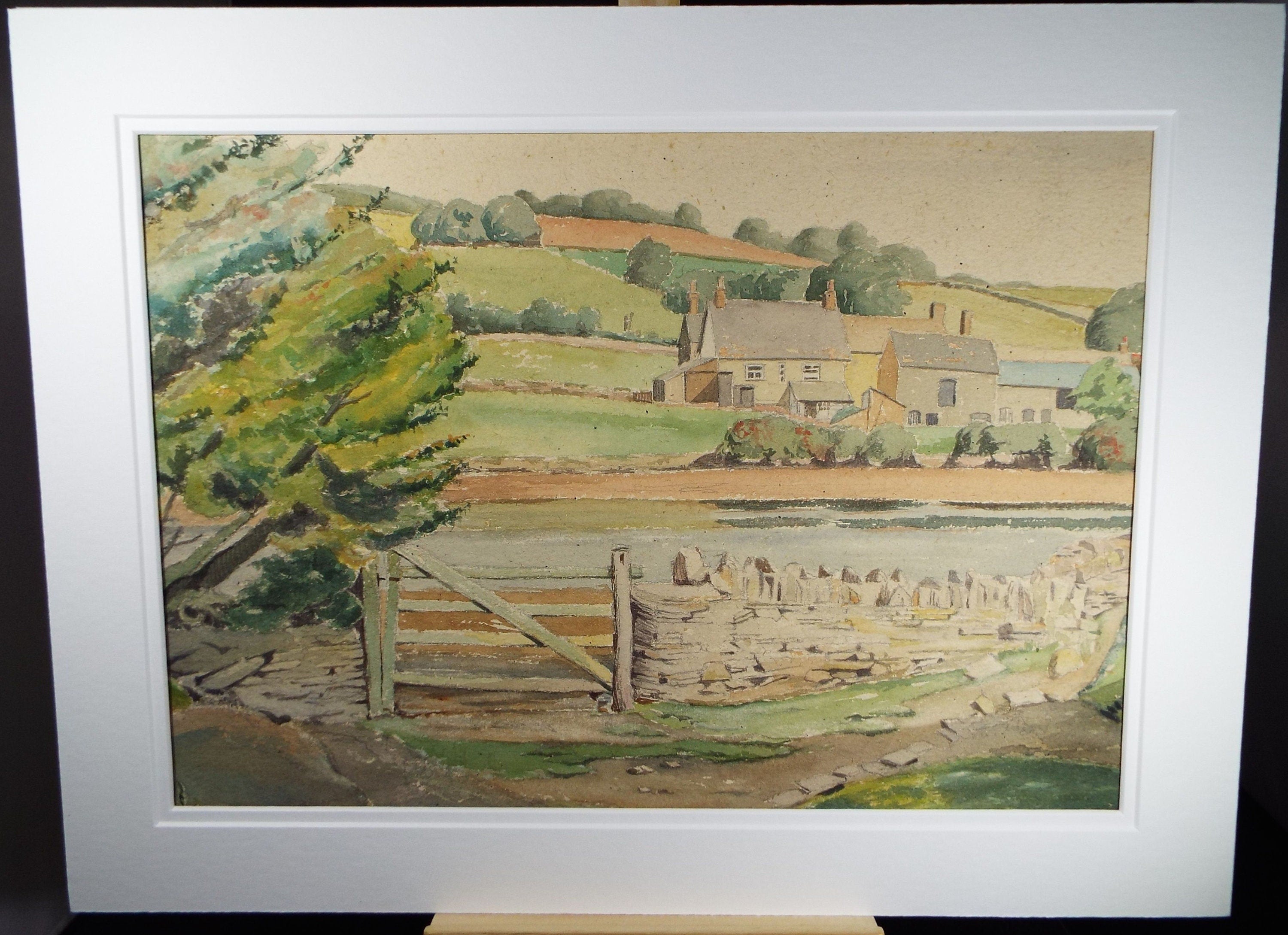 Original Charcoal & Watercolour, 'Farm Buildings in a Landscape', Circa 1930's , Frank Harold Read FRPS (1881-1960)