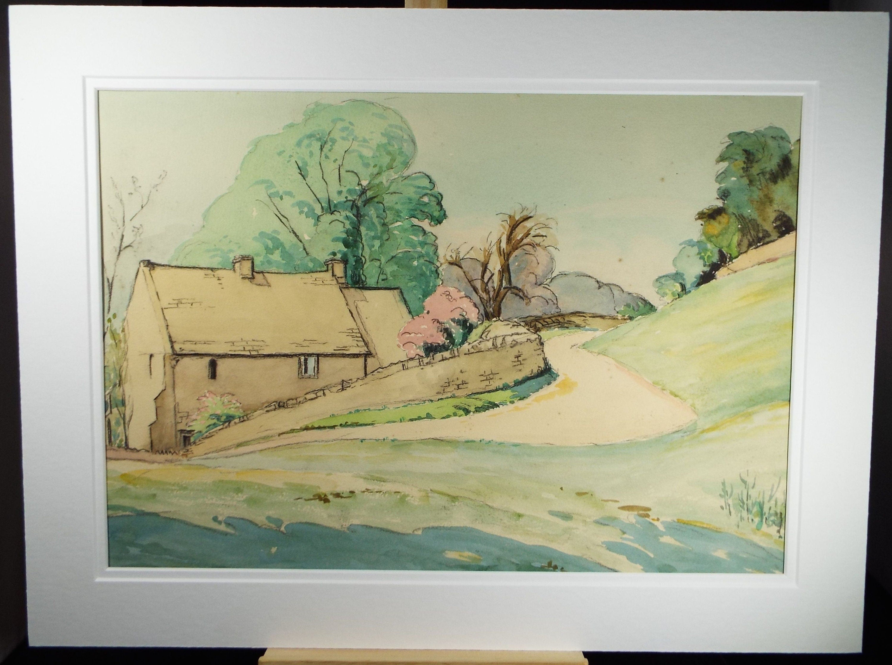 Original Charcoal & Watercolour, 'A Steep Lane', Circa 1930's , Frank Harold Read FRPS (1881-1960)