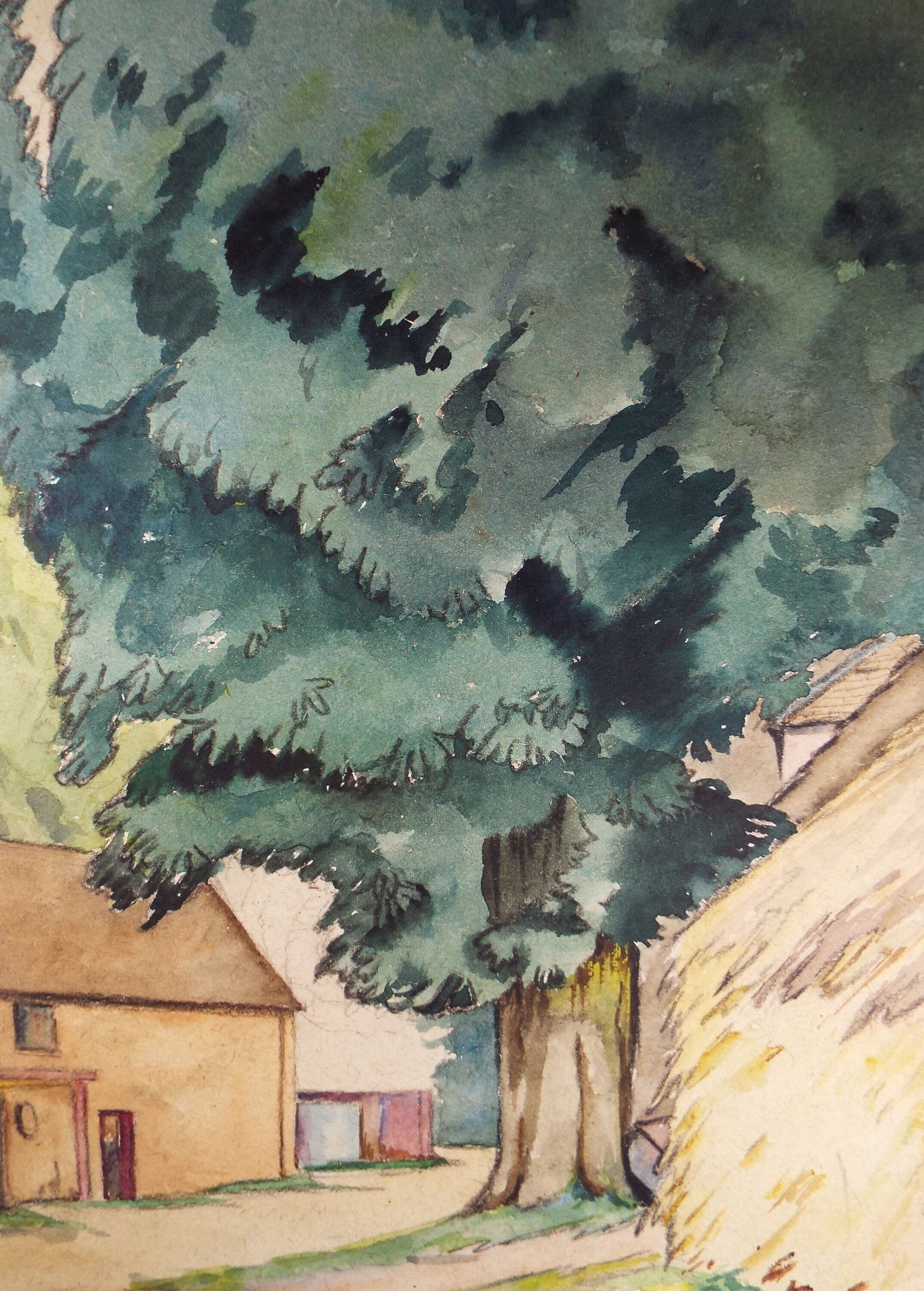 Original Charcoal & Watercolour, 'Tree Study with Barn and Haystack', Circa 1930's , Frank Harold Read FRPS (1881-1960)