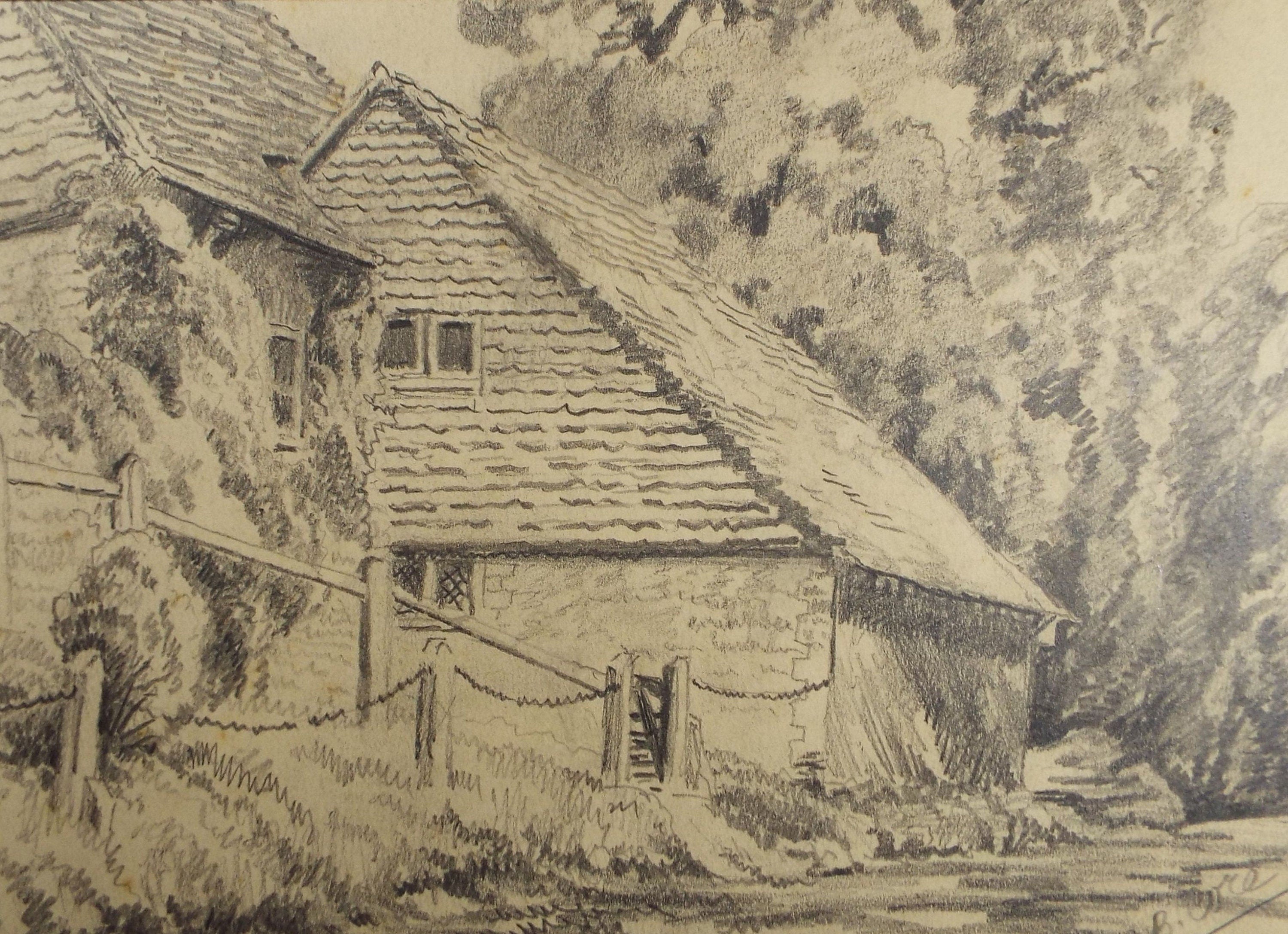 Original Pencil Drawing, 'Cottage in the Woods', circa 1930's, Charles Browne Core (1860-1947)