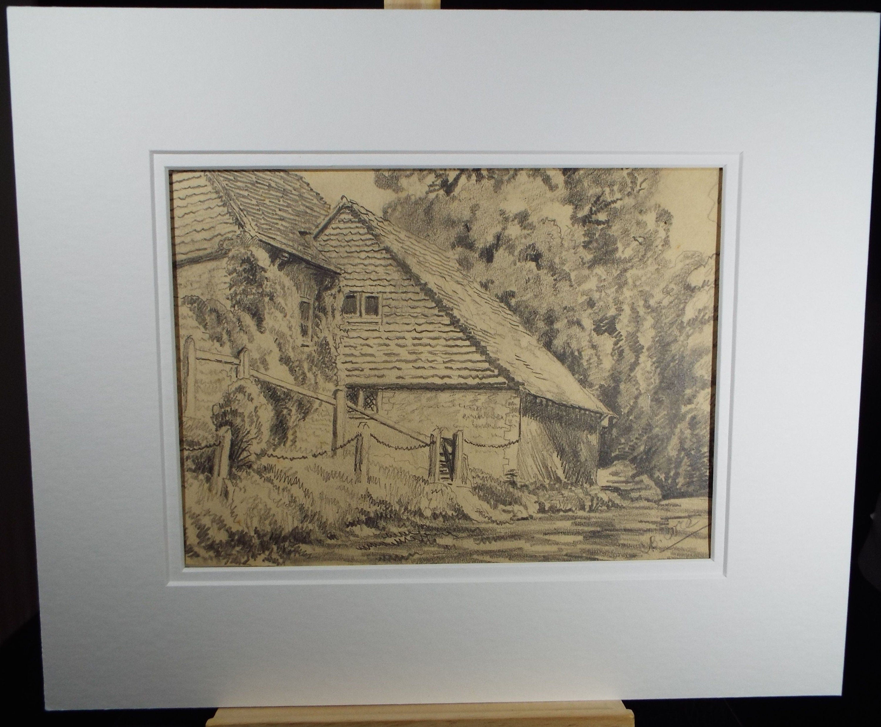 Original Pencil Drawing, 'Cottage in the Woods', circa 1930's, Charles Browne Core (1860-1947)