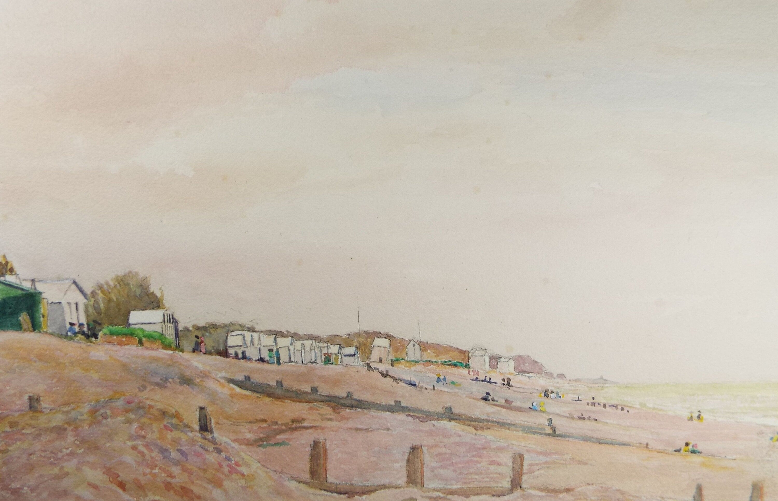 Original Charcoal & Watercolour, 'Beach Huts', Circa 1930's , Frank Harold Read FRPS (1881-1960)