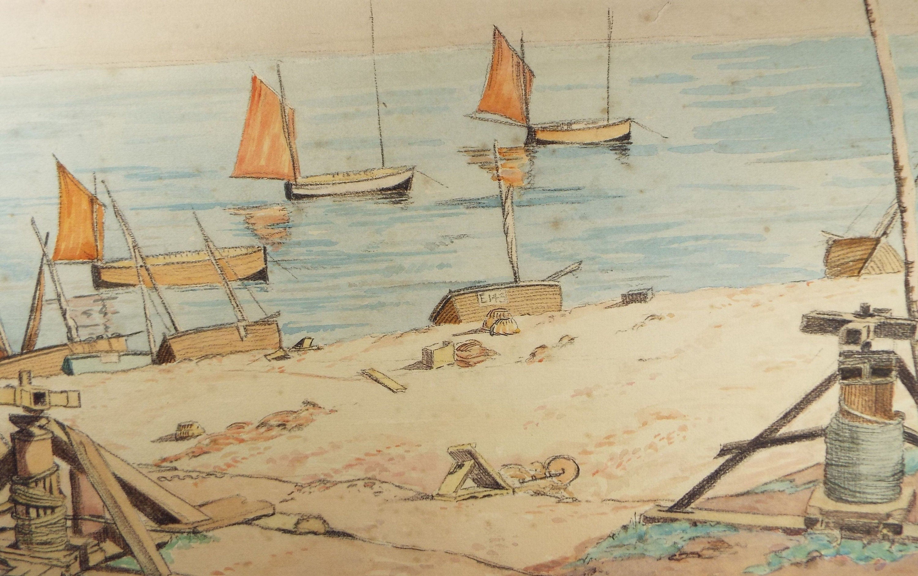 Original Charcoal & Watercolour, 'Sailing Dinghys', Circa 1930's , Frank Harold Read FRPS (1881-1960)