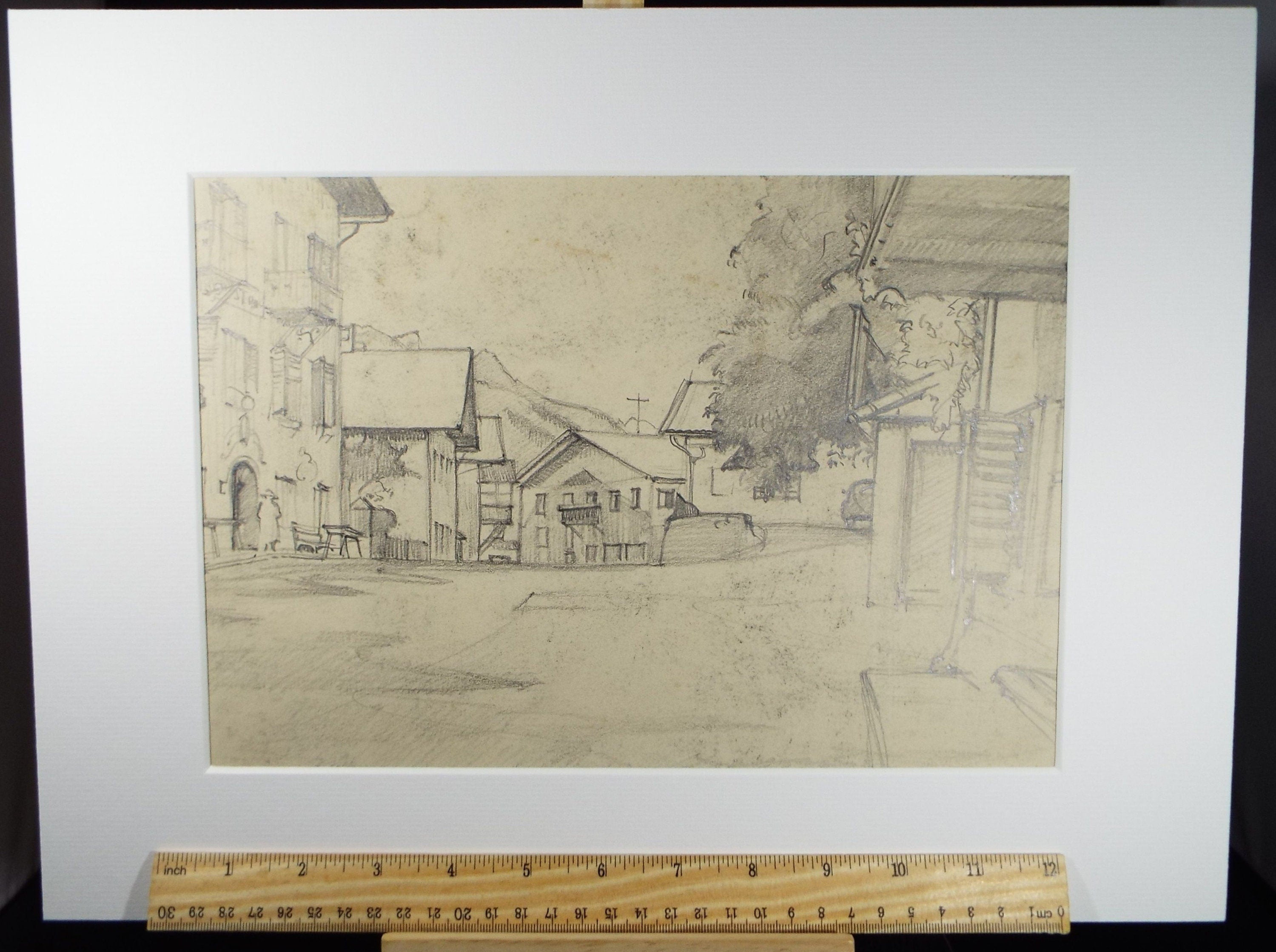 Original Pencil Drawing, 'Austria', Dated 1956, Douglas Pittuck (1911-1993)