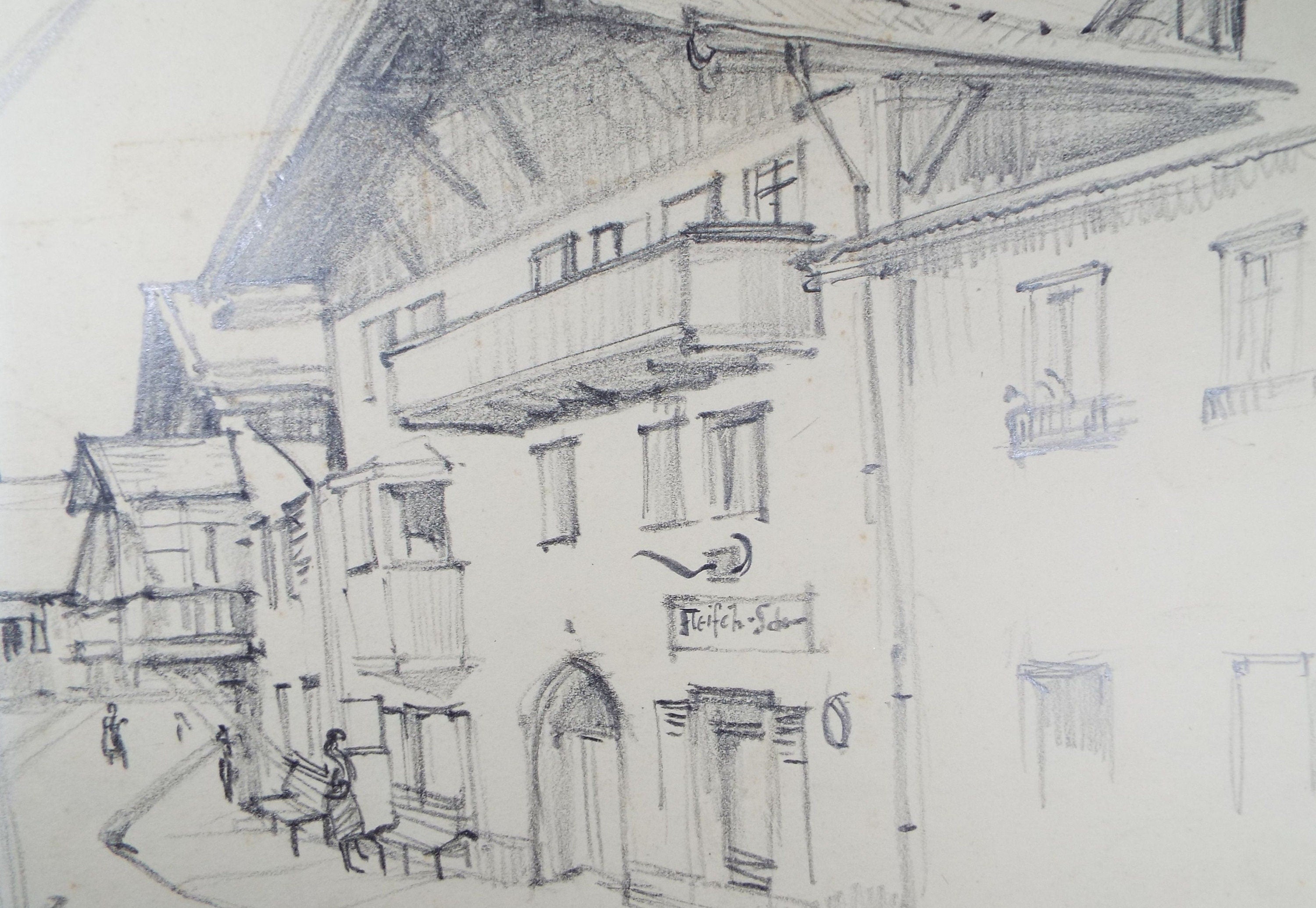 Original Pencil Drawing, 'Austria', Dated 1956, Douglas Pittuck (1911-1993)