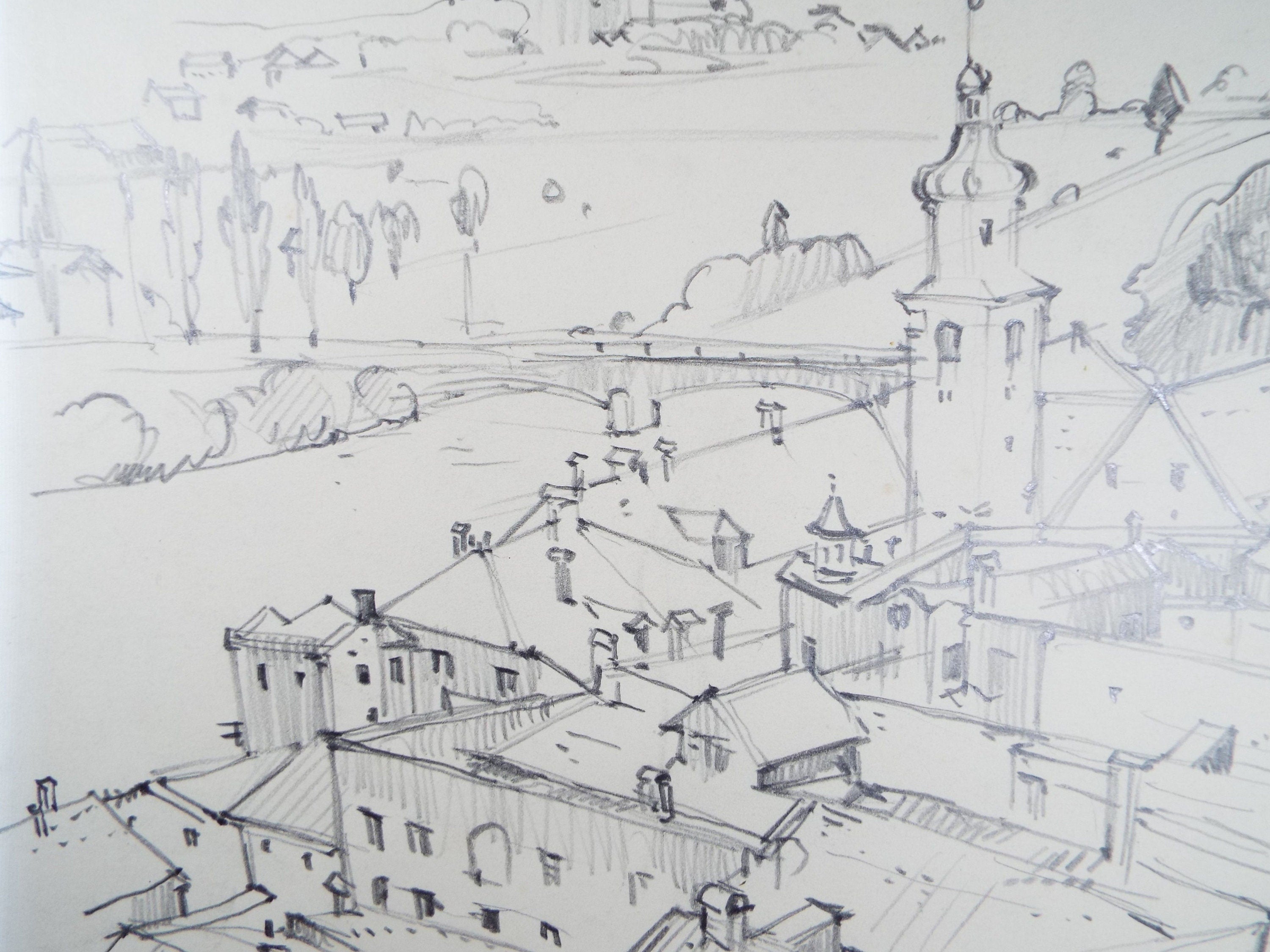 Original Pencil Drawing, 'Rattenberg, Austria', Dated 1957, Douglas Pittuck (1911-1993)