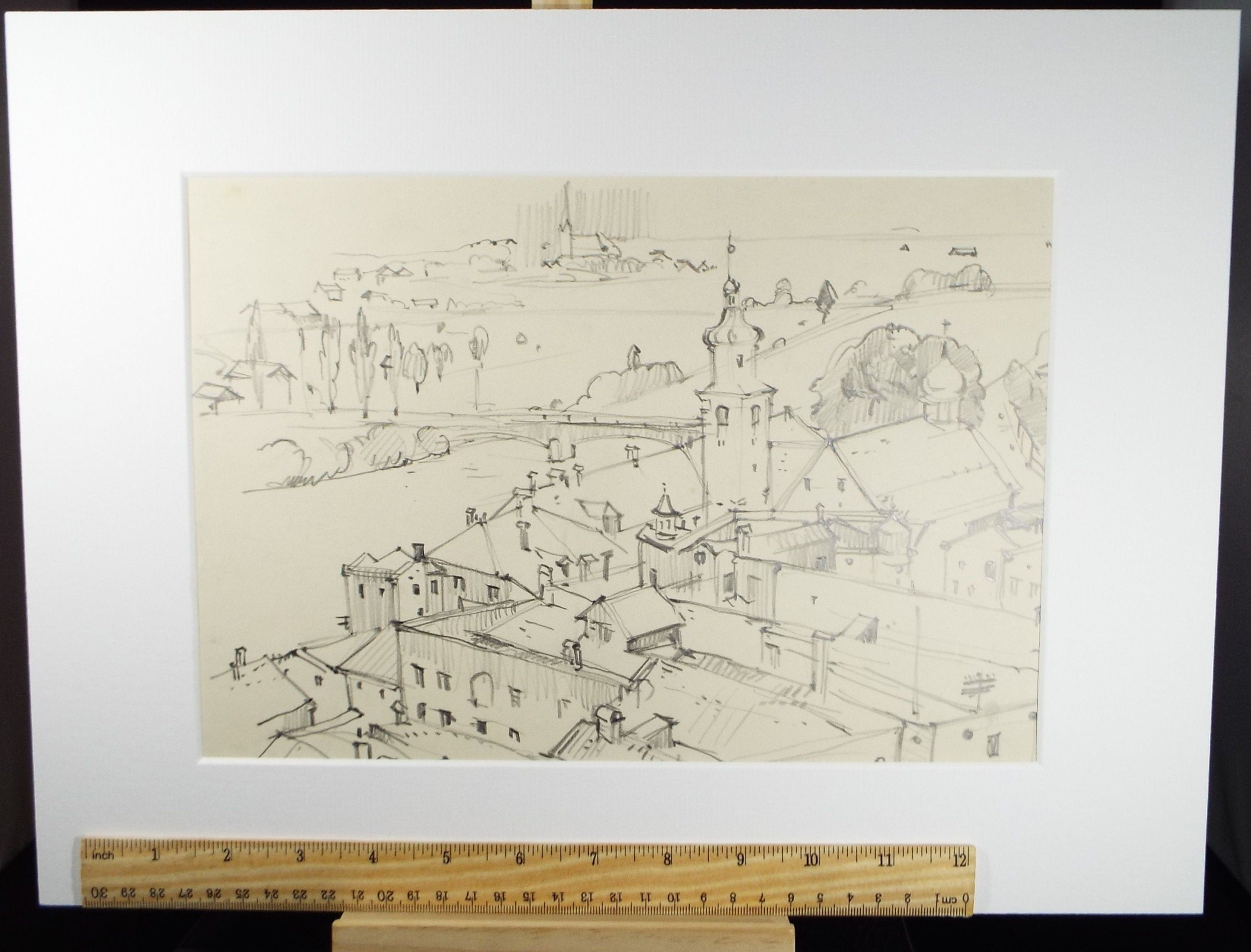 Original Pencil Drawing, 'Rattenberg, Austria', Dated 1957, Douglas Pittuck (1911-1993)