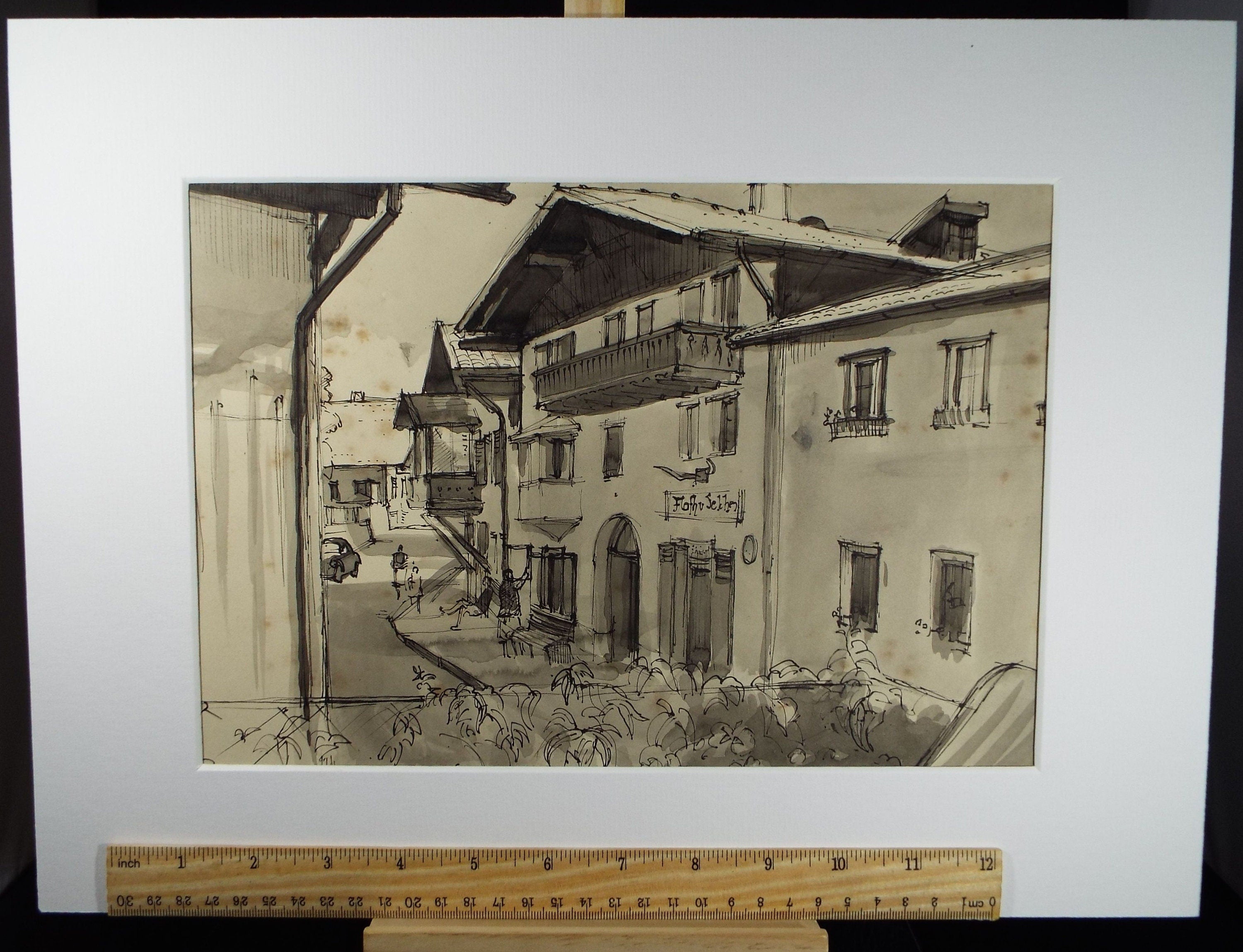 Original Ink & wash Drawing, 'Mieders, Austria', Dated 1957, Douglas Pittuck (1911-1993)