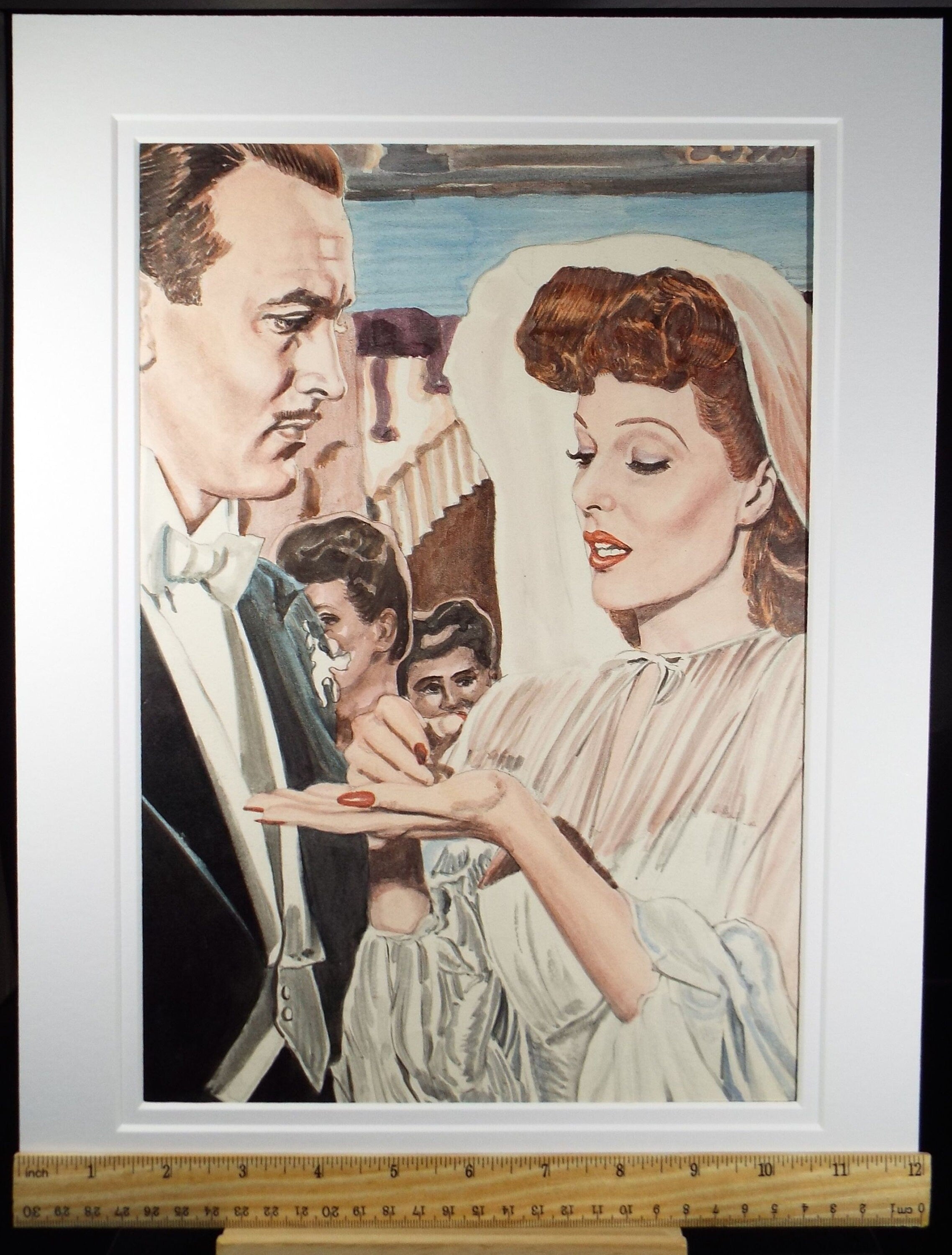 Original Pencil Drawing & Watercolour, 'Classic Hollywood Cinema', Albert Leonard, Mid 20th Century