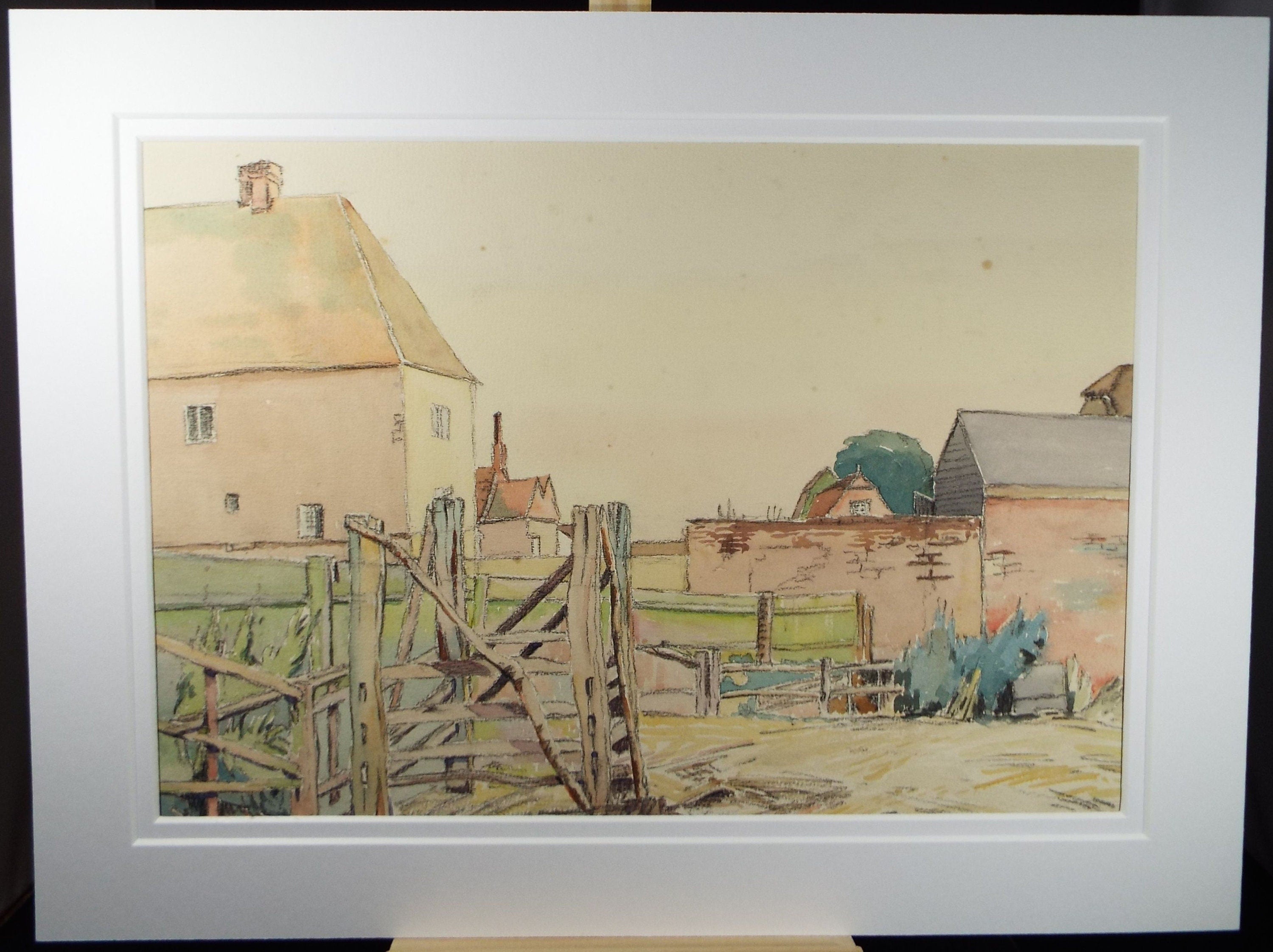 Original Charcoal & Watercolour, 'Farm Buildings', Circa 1930's , Frank Harold Read FRPS (1881-1960)