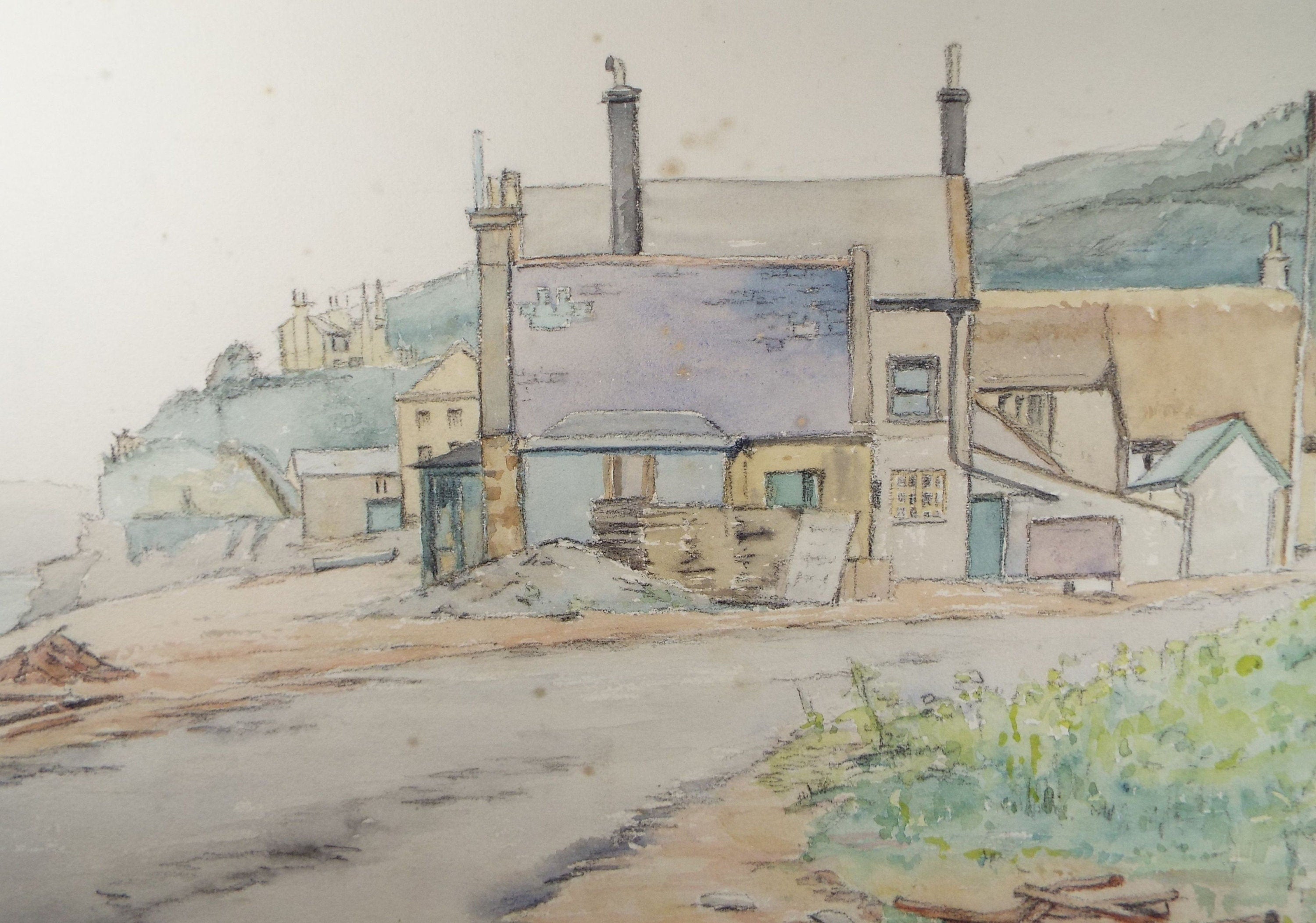 Original Charcoal & Watercolour, 'Coastal Village', Circa 1930's , Frank Harold Read FRPS (1881-1960)