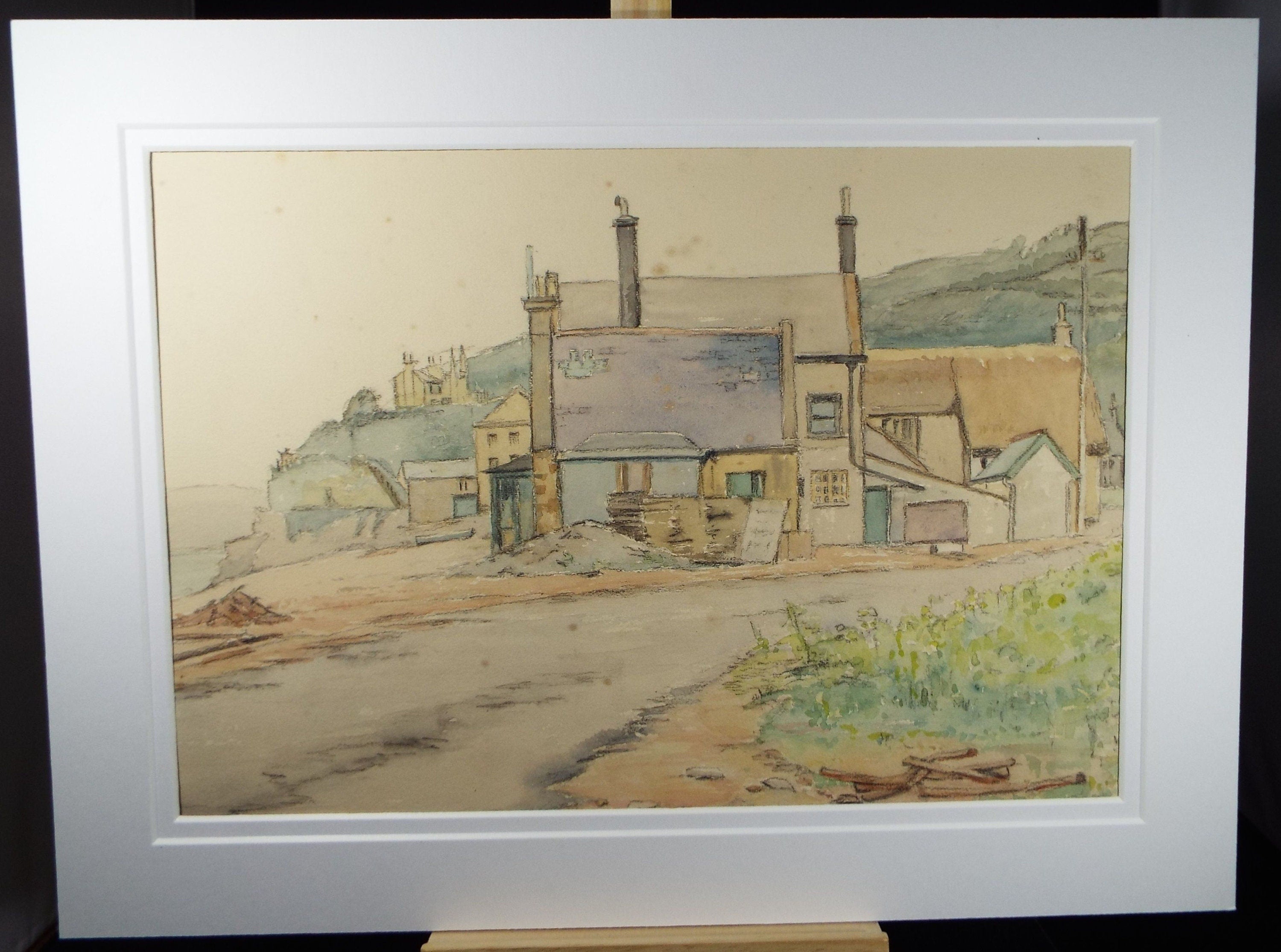 Original Charcoal & Watercolour, 'Coastal Village', Circa 1930's , Frank Harold Read FRPS (1881-1960)