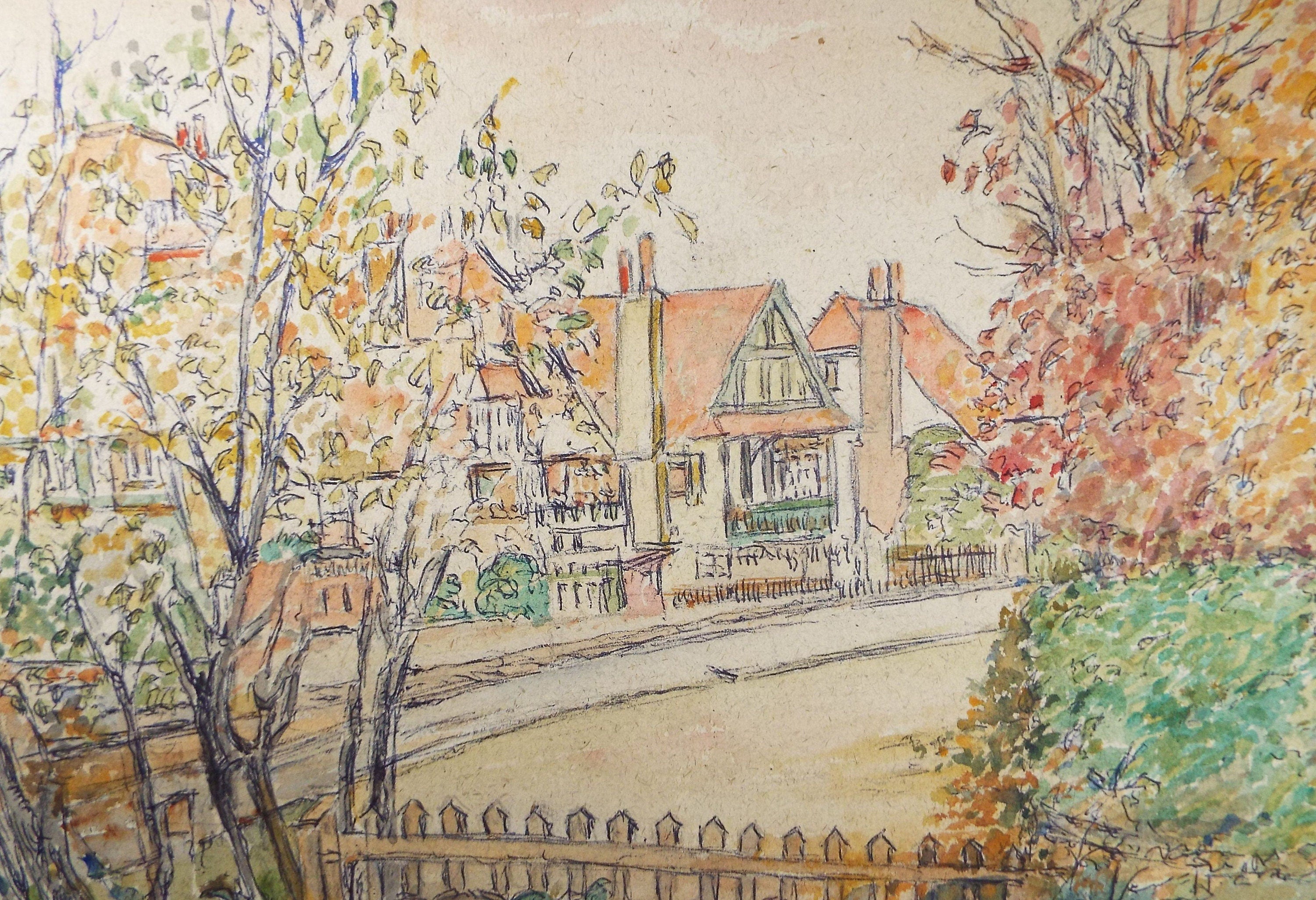 Original Charcoal & Watercolour, 'A Suburban Street', Circa 1930's , Frank Harold Read FRPS (1881-1960)