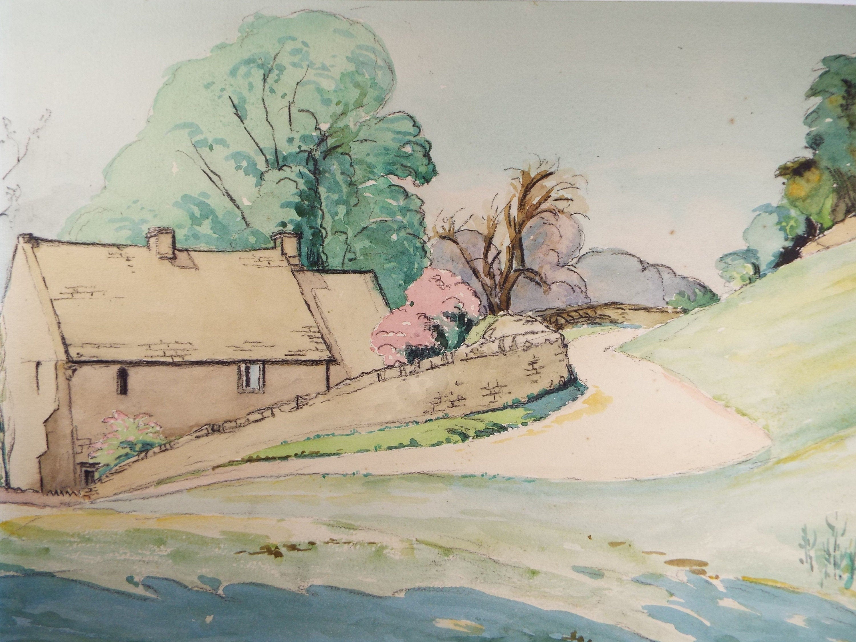 Original Charcoal & Watercolour, 'A Steep Lane', Circa 1930's , Frank Harold Read FRPS (1881-1960)