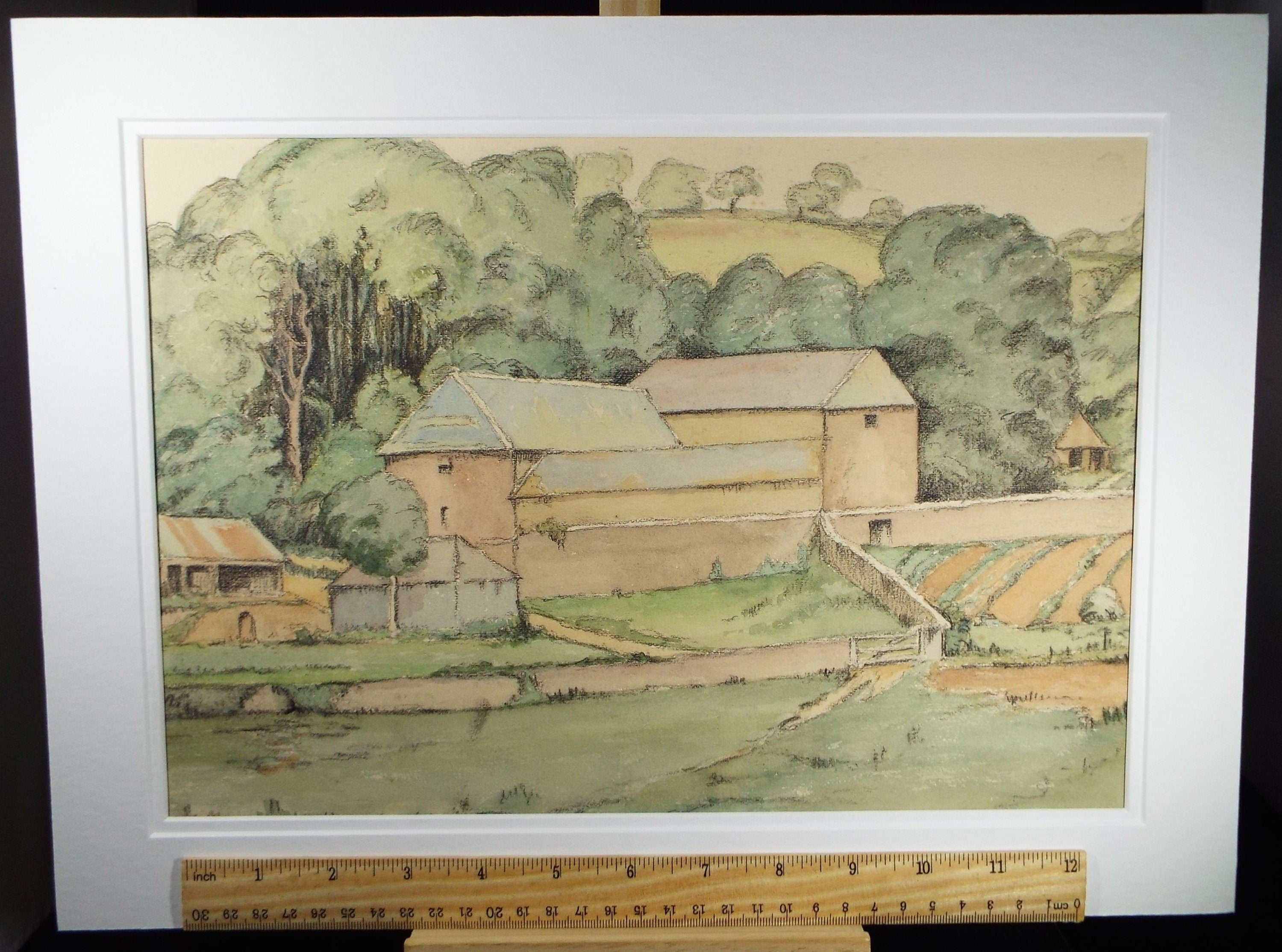 Original Charcoal & Watercolour, 'Farm Buildings', Circa 1930's , Frank Harold Read FRPS (1881-1960)