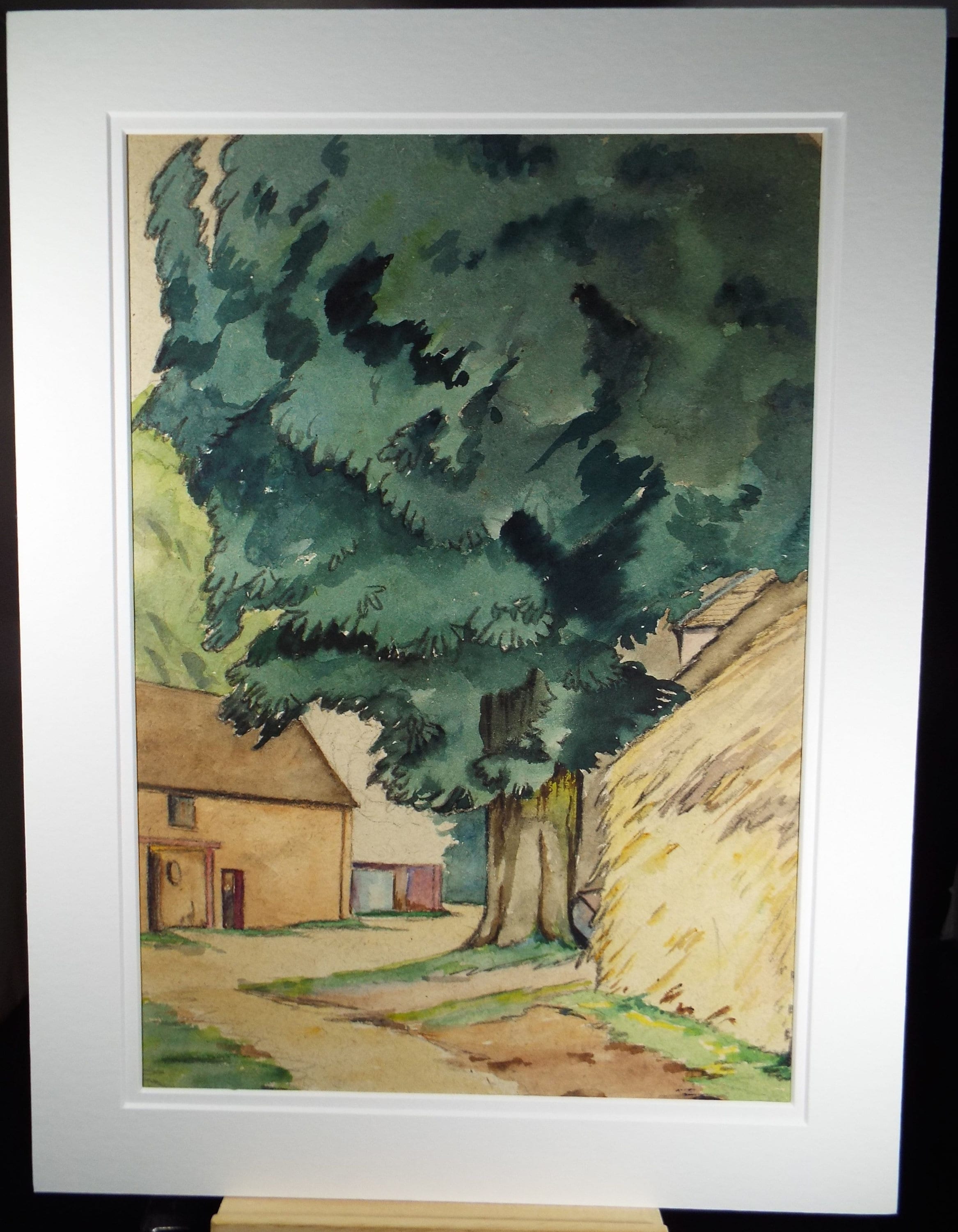 Original Charcoal & Watercolour, 'Tree Study with Barn and Haystack', Circa 1930's , Frank Harold Read FRPS (1881-1960)