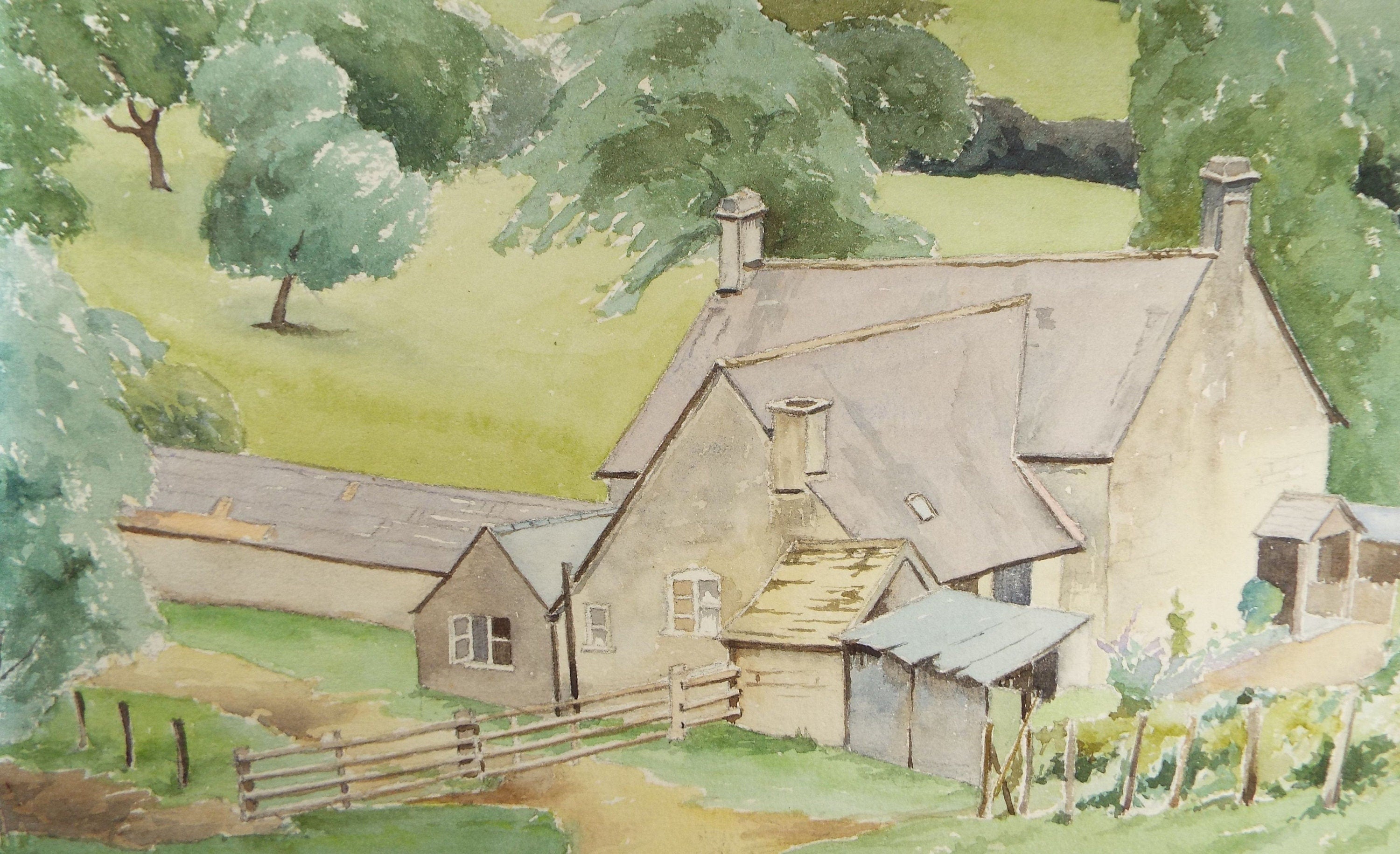 Original Charcoal & Watercolour, 'A Farmhouse', Circa 1930's , Frank Harold Read FRPS (1881-1960)