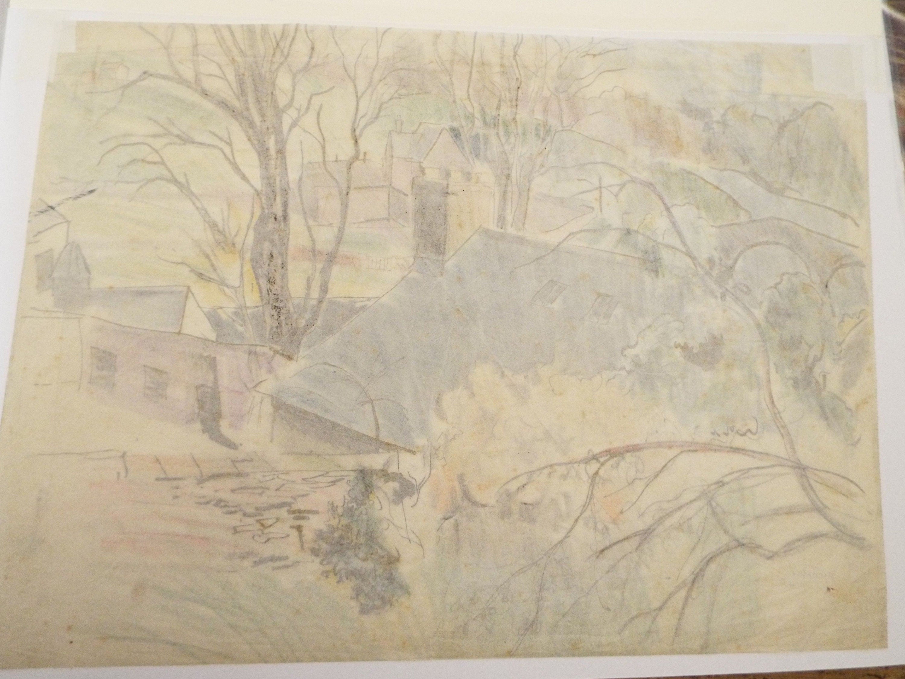 Original ink & pencil/pastel, 'Houses in a Landscape', William Crosbie RSA, RGI (1915-1999)