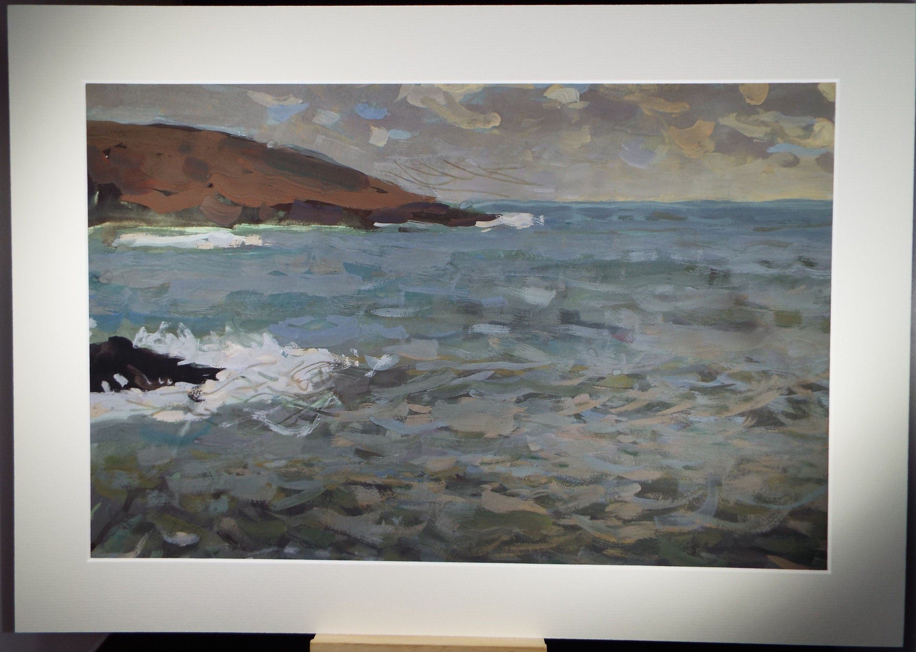 Original Gouache on paper, 'Stormy Sea', Unknown Artist, circa 1960's - Marine Landscape