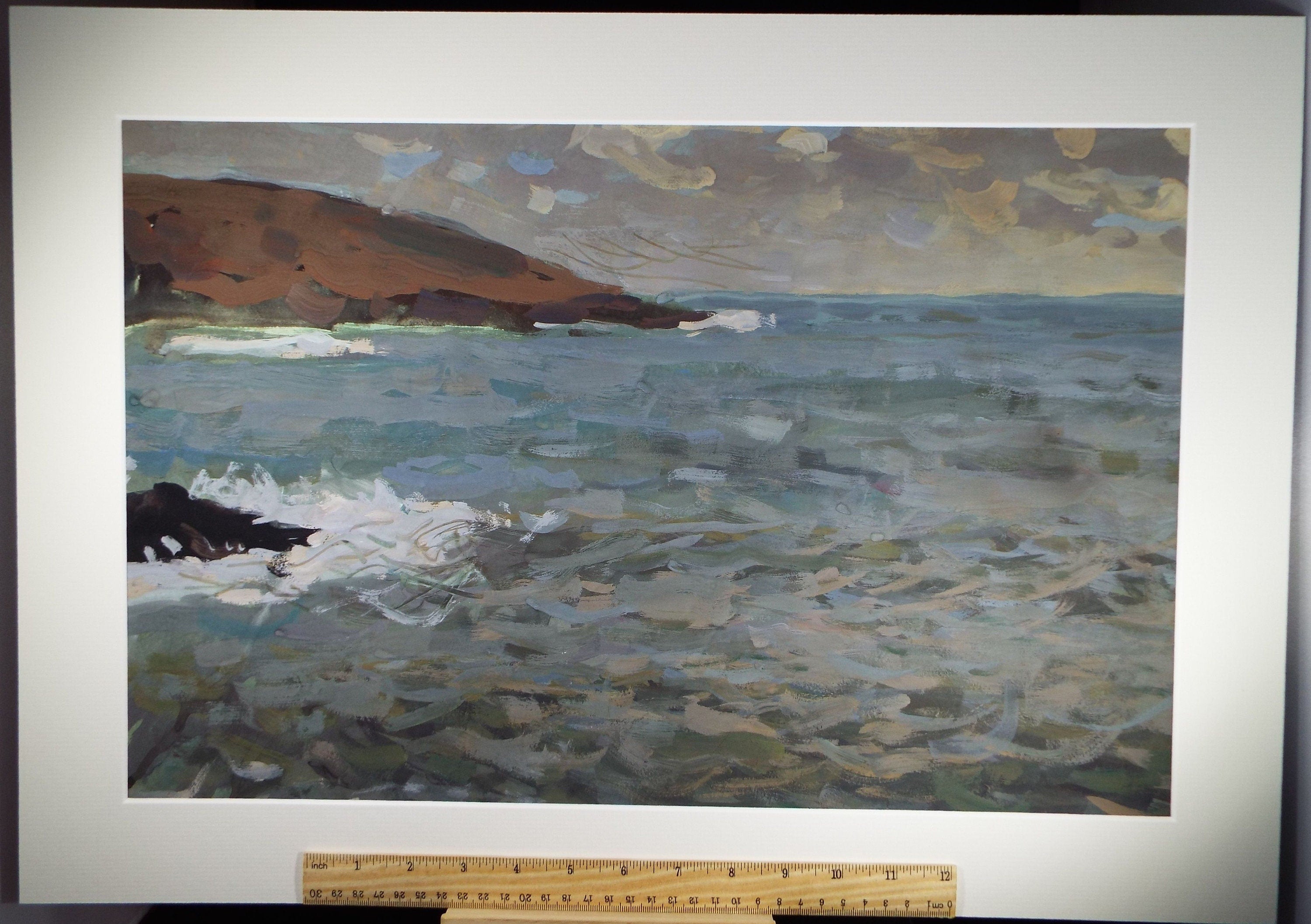 Original Gouache on paper, 'Stormy Sea', Unknown Artist, circa 1960's - Marine Landscape