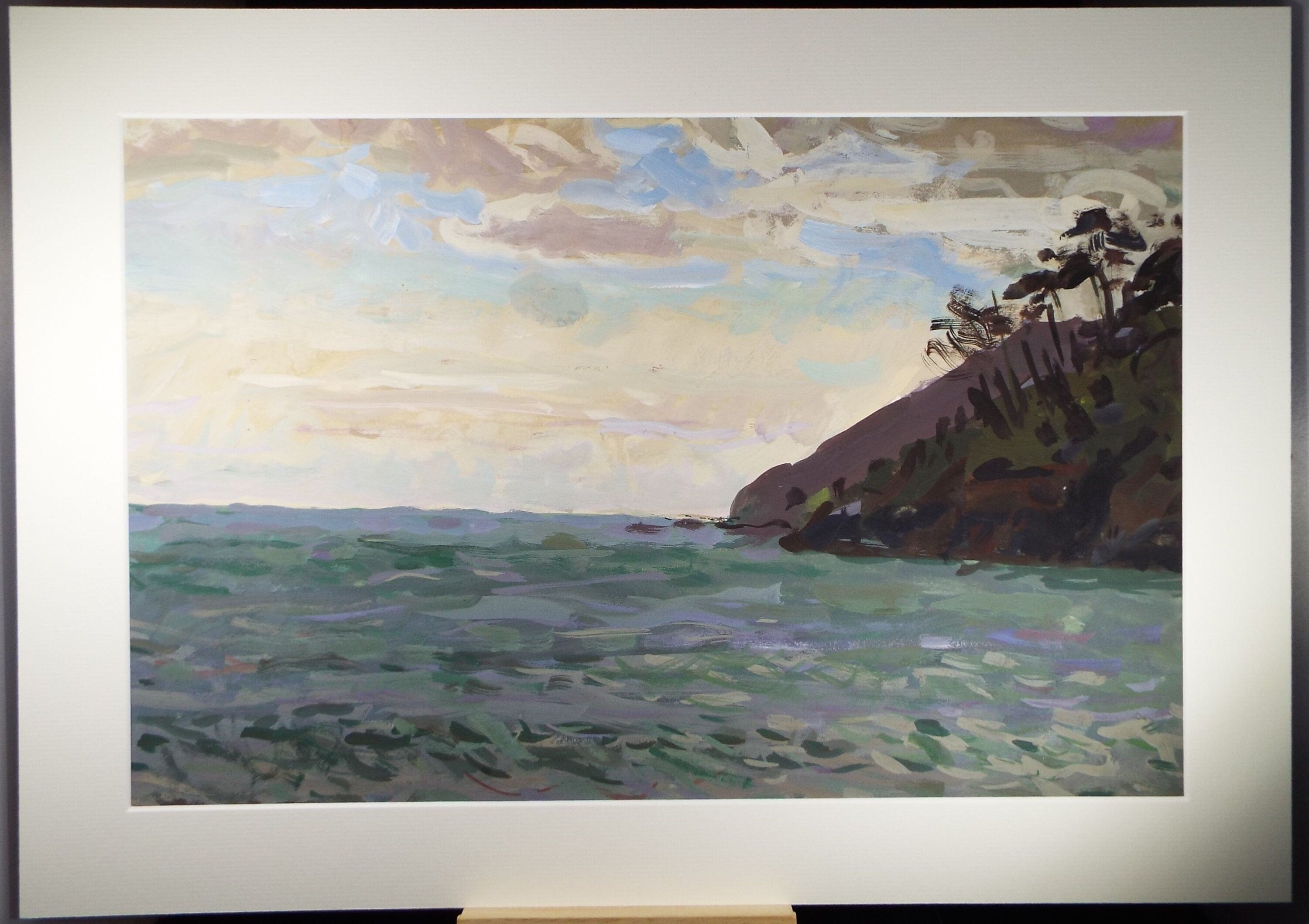 Original Gouache on paper, 'Headland with Trees', Unknown Artist, circa 1960's - Marine Landscape