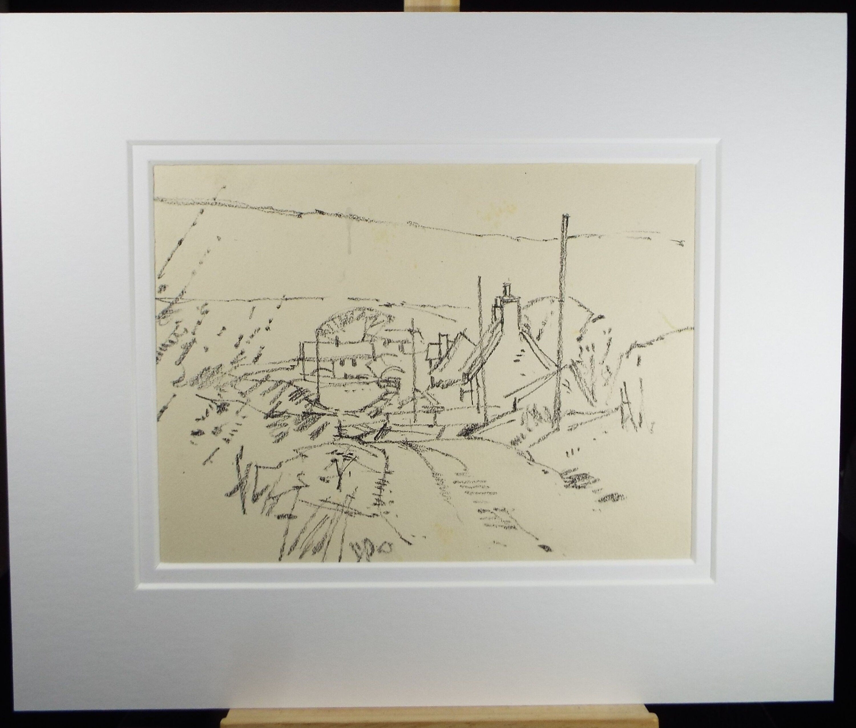 Original Charcoal & Pencil Drawing 'View of a Village'', c1990's, Norman James Battershill (1922-2010)