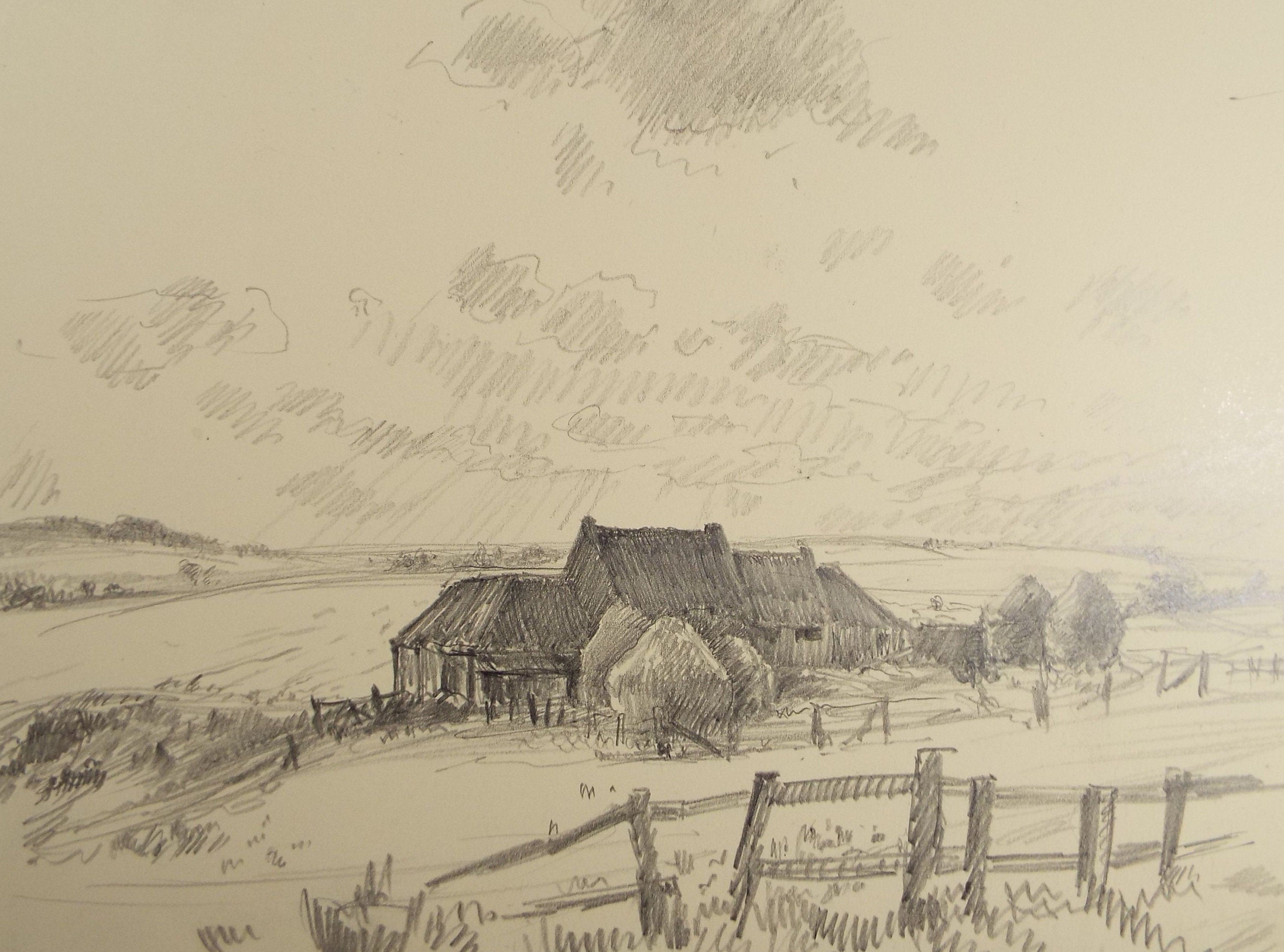 Original Pencil Drawing, 'Coldinham Moor', Circa 1920's, Nan C. Livingstone (1876-1952)