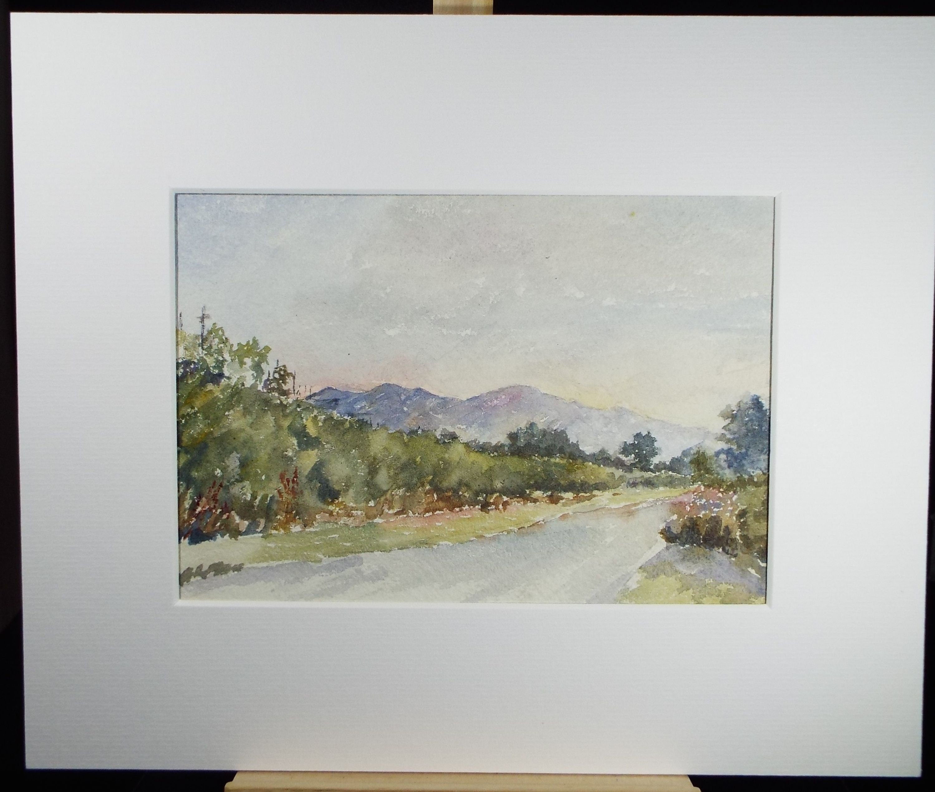 Original Watercolour on Paper, 'River with Distant Hills', early 20th Century, Artist Unknown