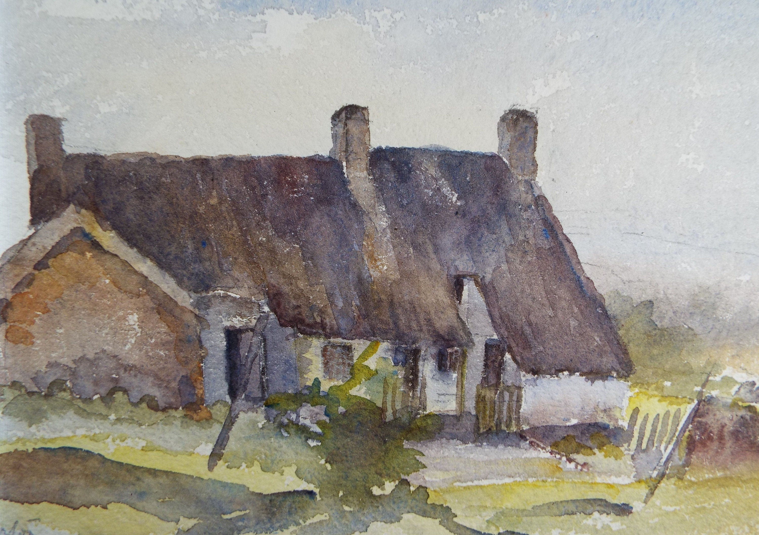 Original Watercolour on Paper, 'Thatched Cottage', early 20th Century, Artist Unknown