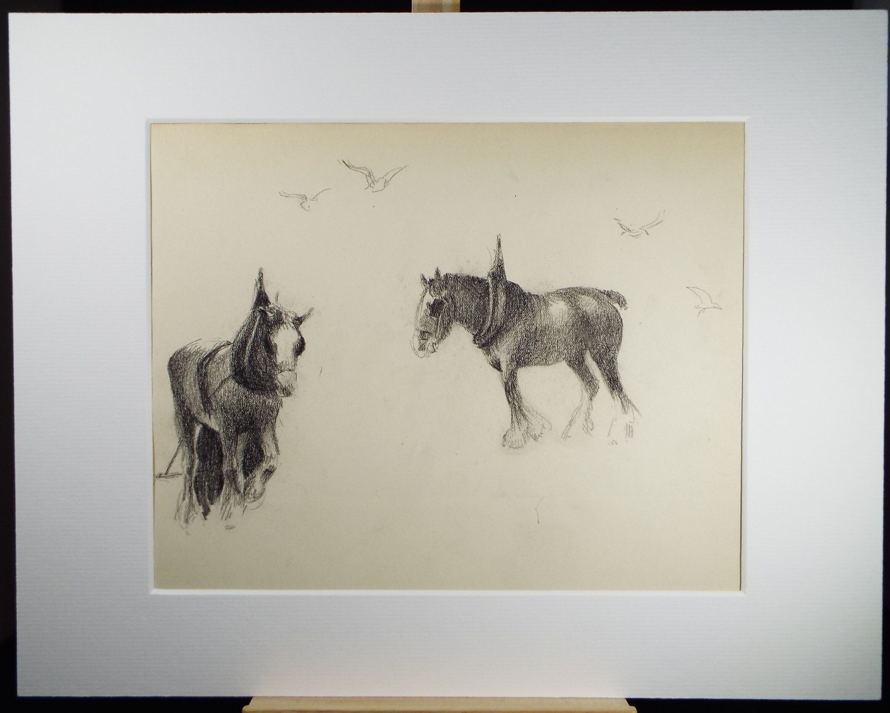 Original Pencil Drawing, 'Study of Heavy Horses', Circa 1920's, Nan C. Livingstone (1876-1952)