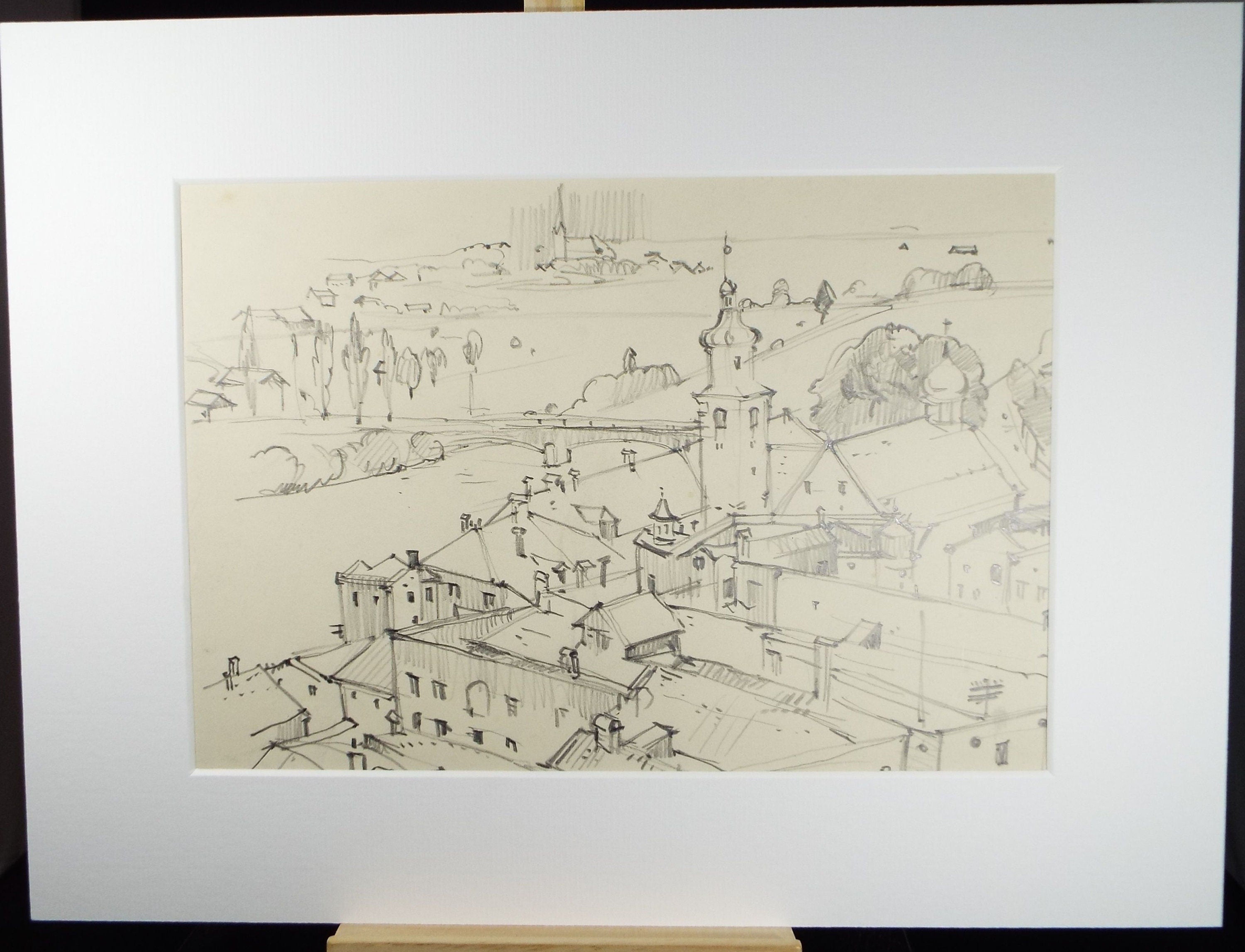 Original Pencil Drawing, 'Rattenberg, Austria', Dated 1957, Douglas Pittuck (1911-1993)