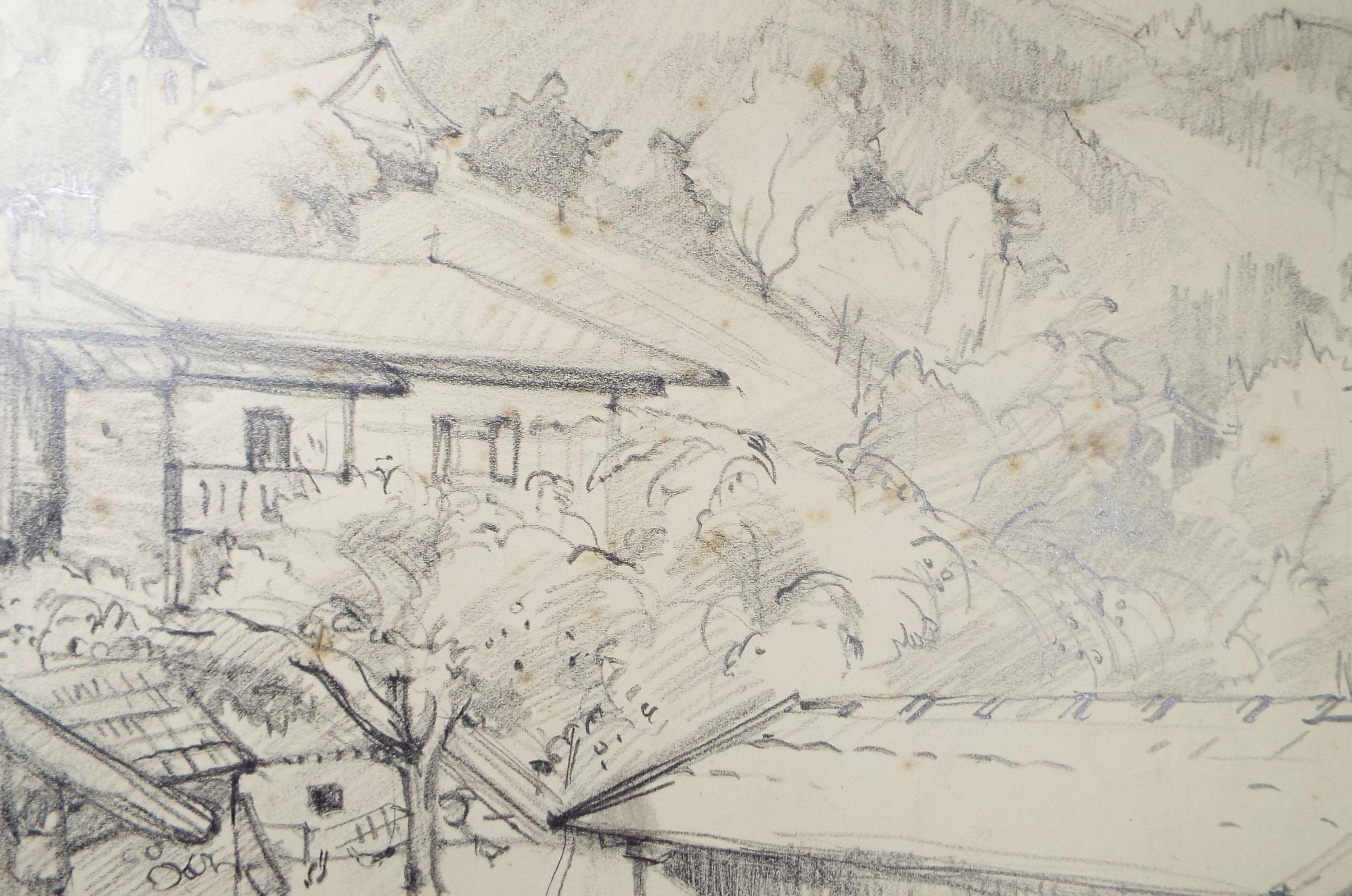 Original Pencil Drawing, 'Mieders Austria', Dated 1956, Douglas Pittuck (1911-1993)