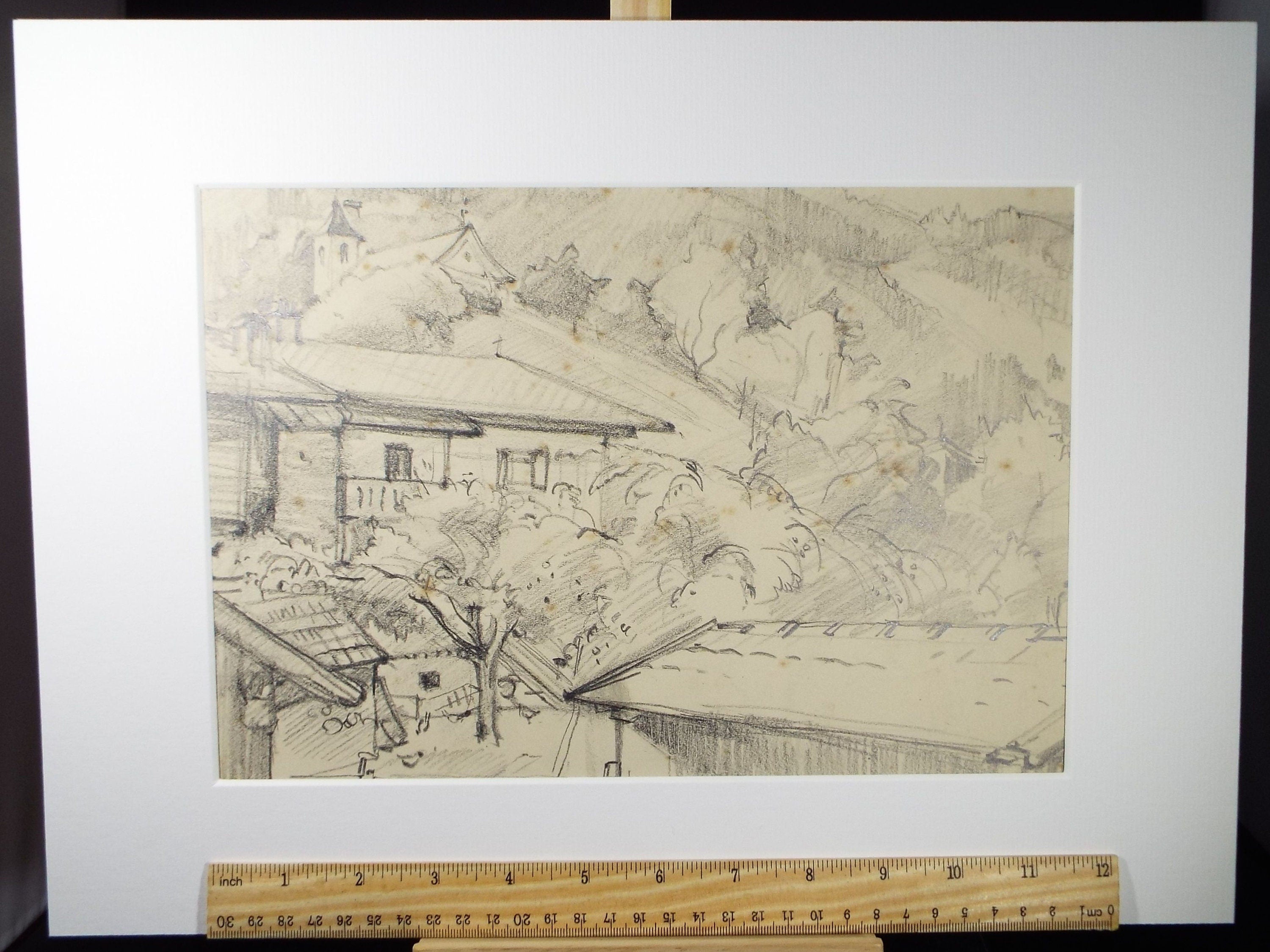 Original Pencil Drawing, 'Mieders Austria', Dated 1956, Douglas Pittuck (1911-1993)