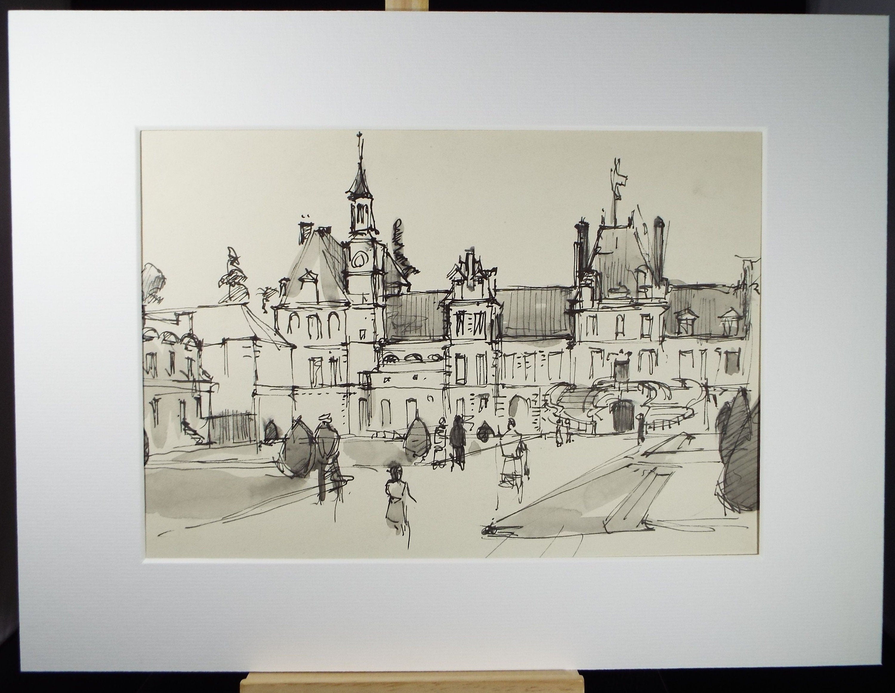 Original ink & wash Drawing, 'Fontainebleau', circa 1950's, Douglas Pittuck (1911-1993)