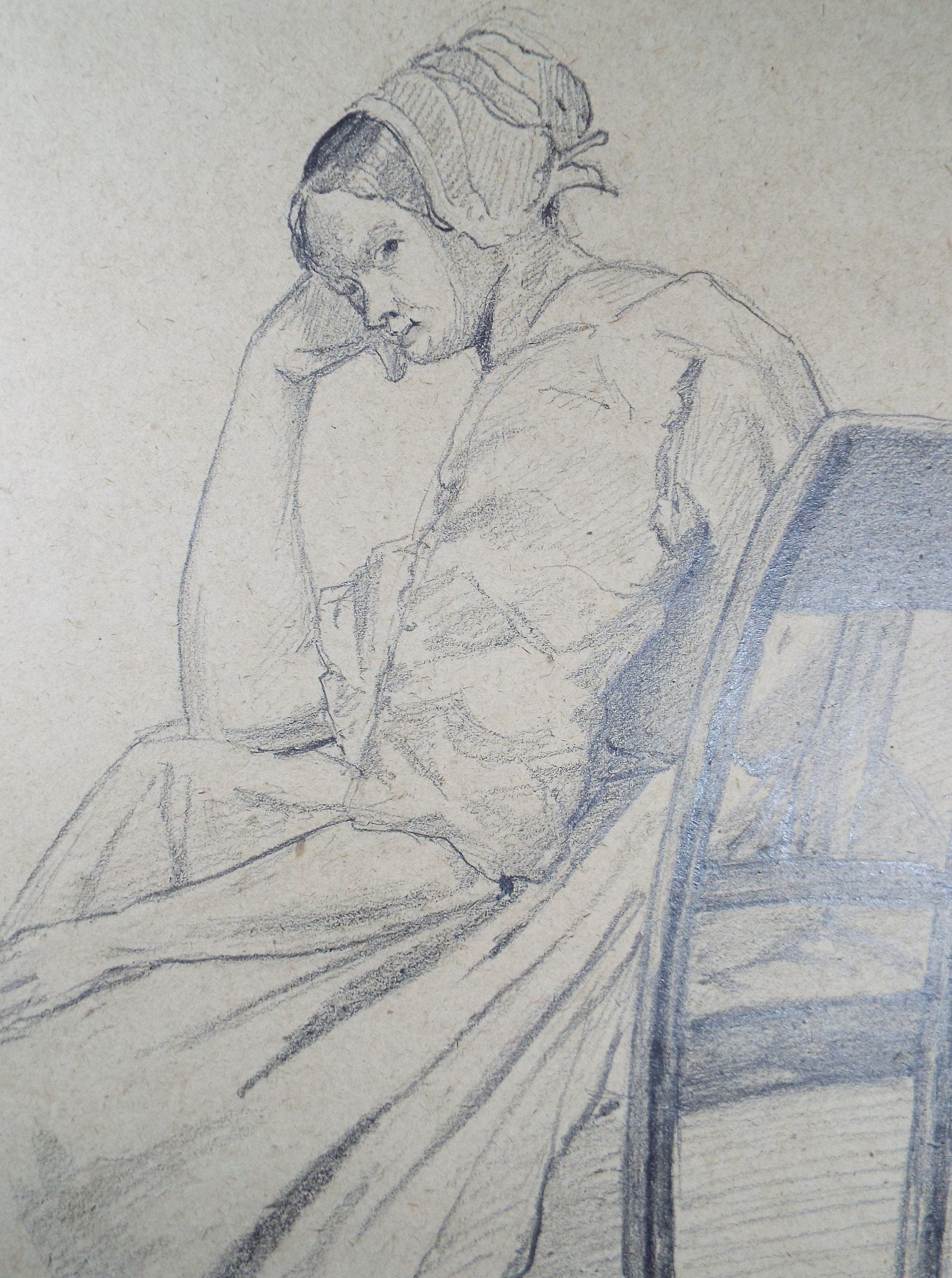 Original Pencil Drawing, 'Portrait of a seated woman', Circa 1883, Artist Unknown