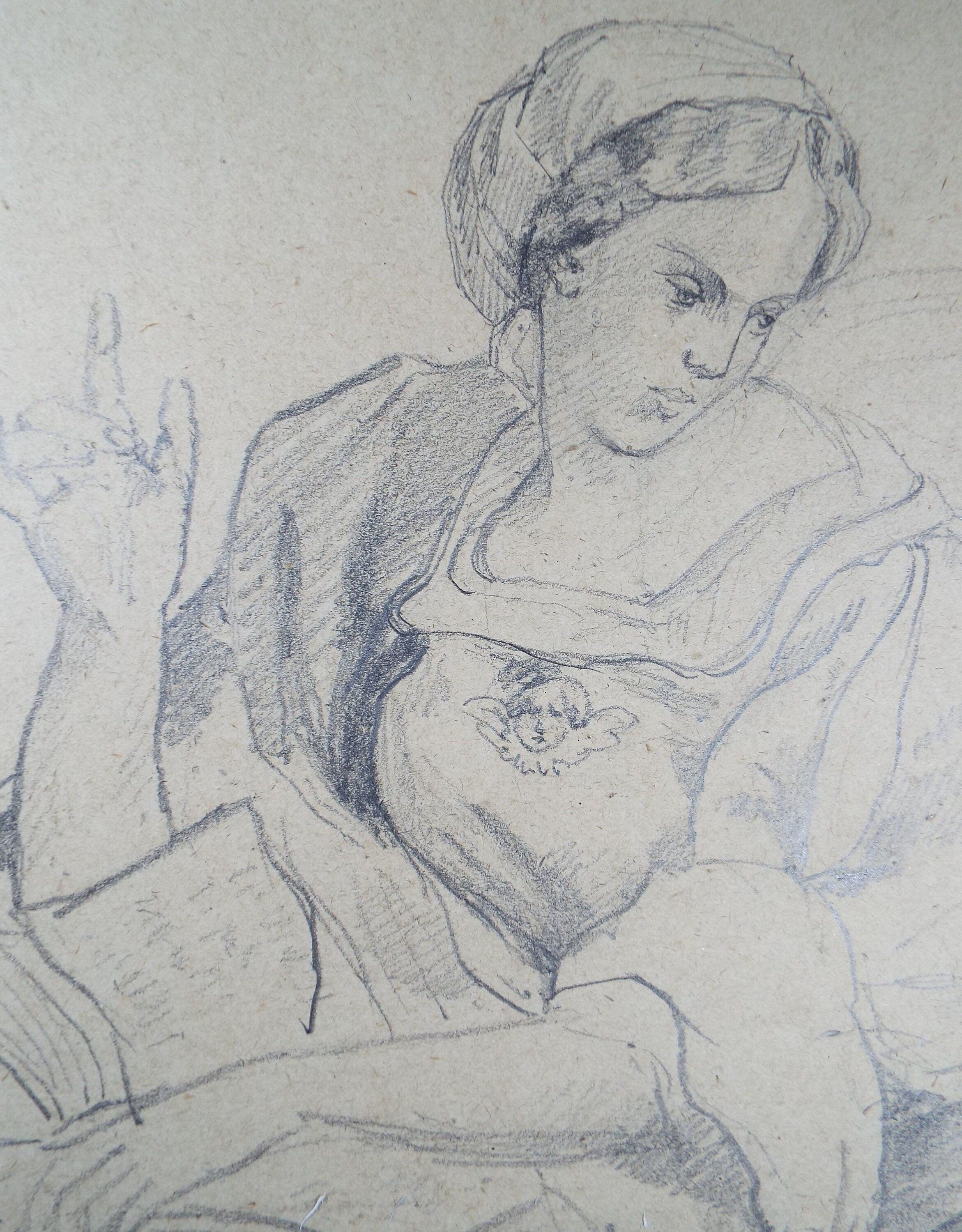 Original Pencil Drawing,  'Female Figure with raised arm', Circa 1883, Artist Unknown