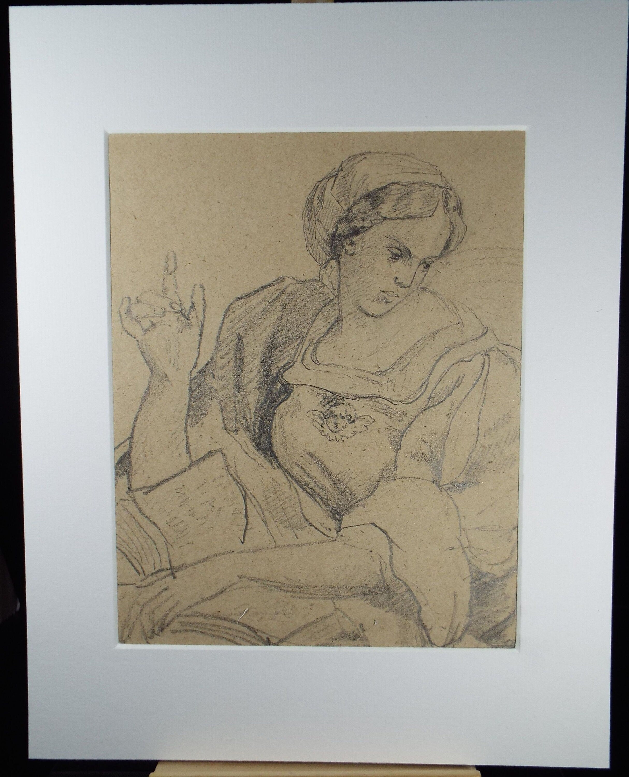 Original Pencil Drawing,  'Female Figure with raised arm', Circa 1883, Artist Unknown