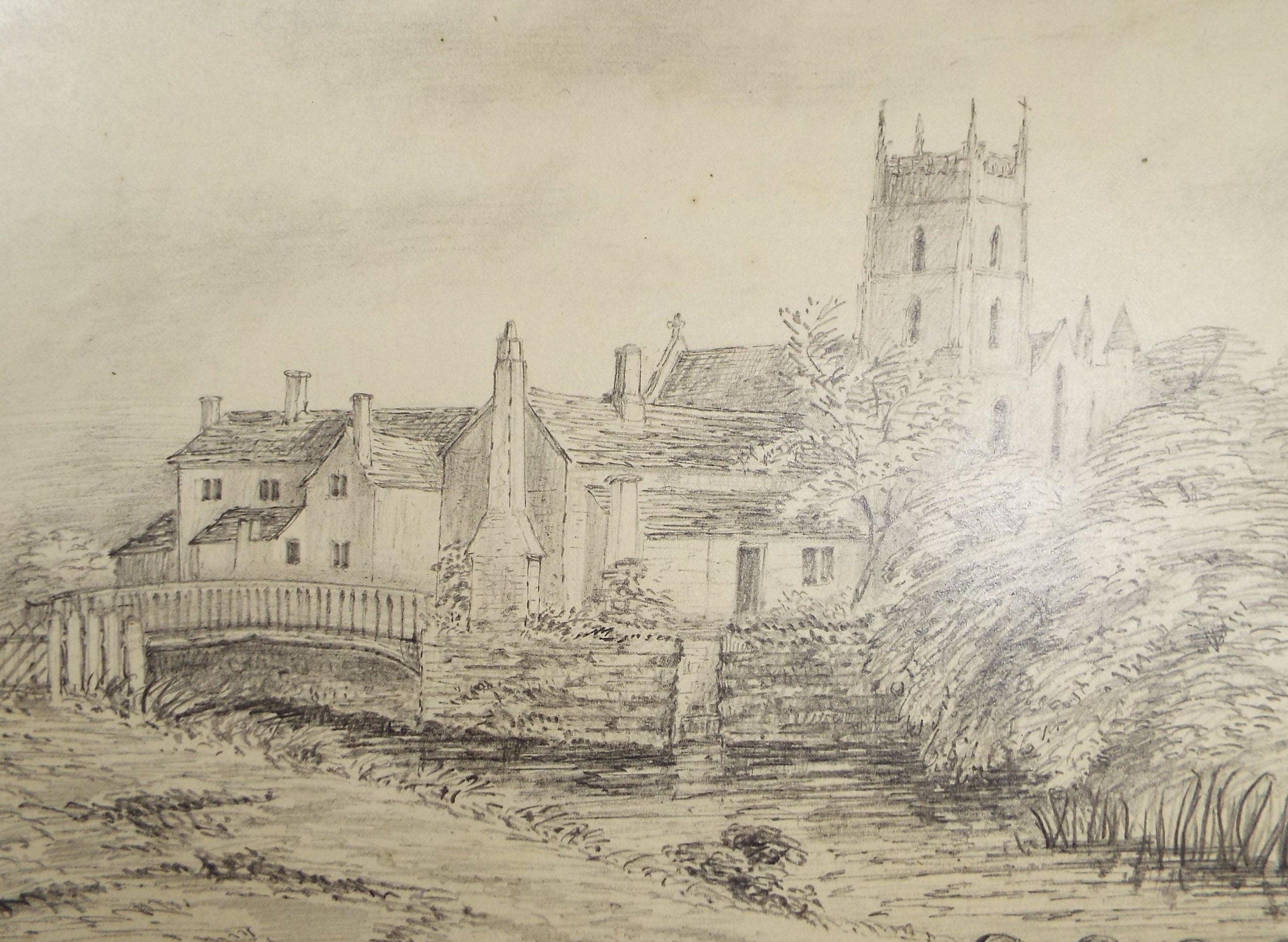 Original Pencil Drawing, 'Priory Bridge, Leominster', Dated 1883,  Artist Unknown