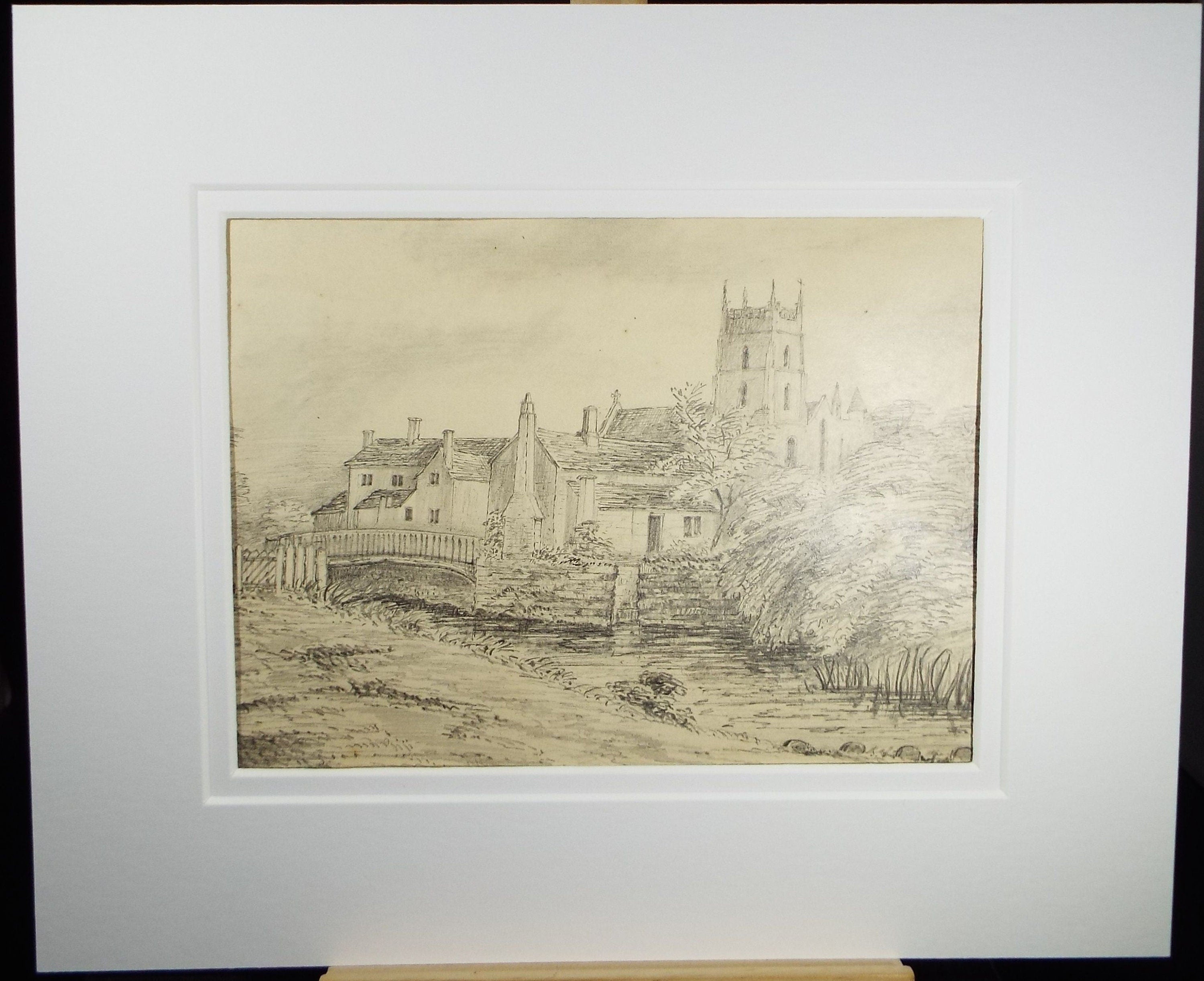 Original Pencil Drawing, 'Priory Bridge, Leominster', Dated 1883,  Artist Unknown