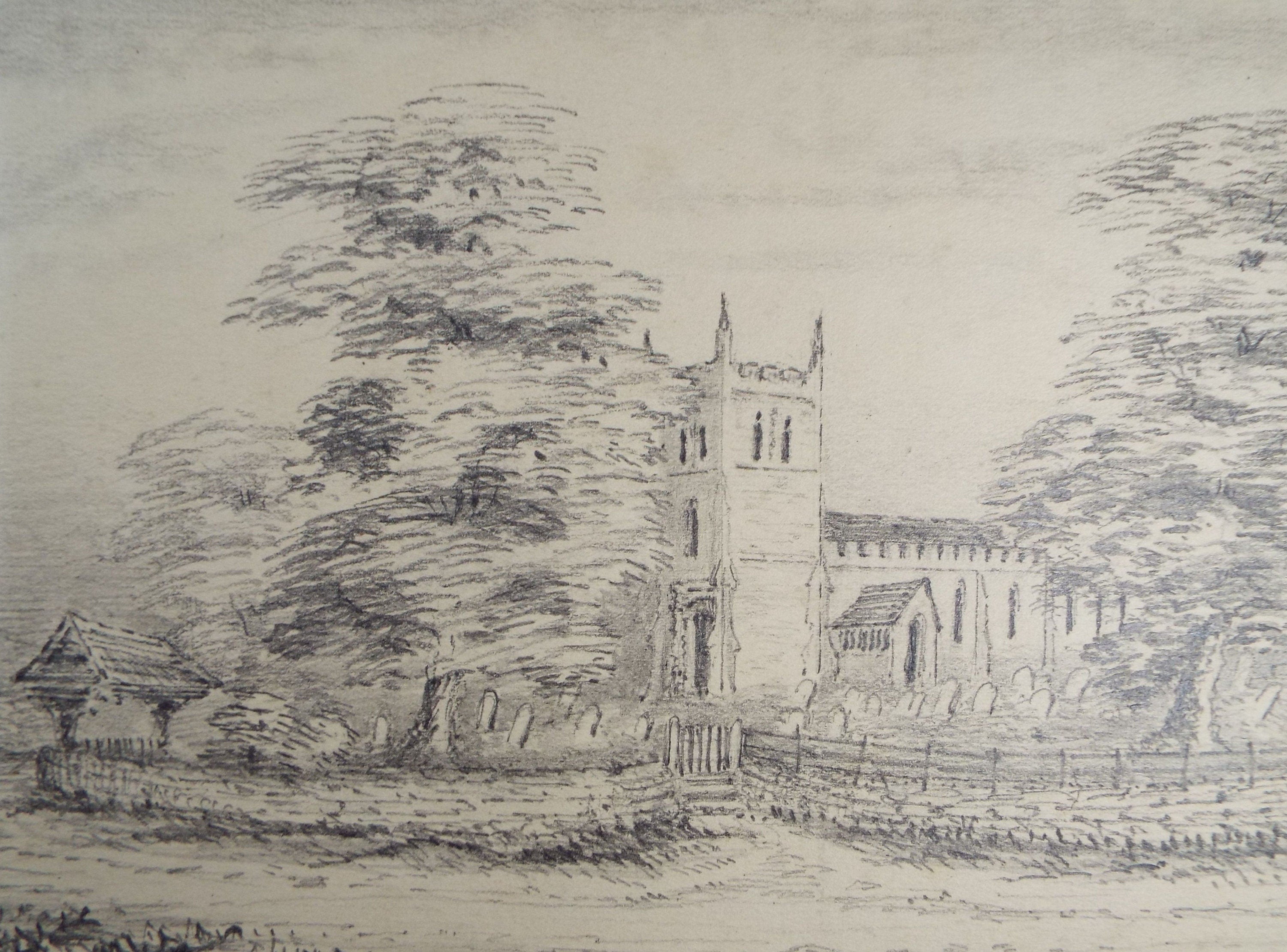 Original Pencil Drawing, 'Burford Church', Dated 1895,  Artist Unknown