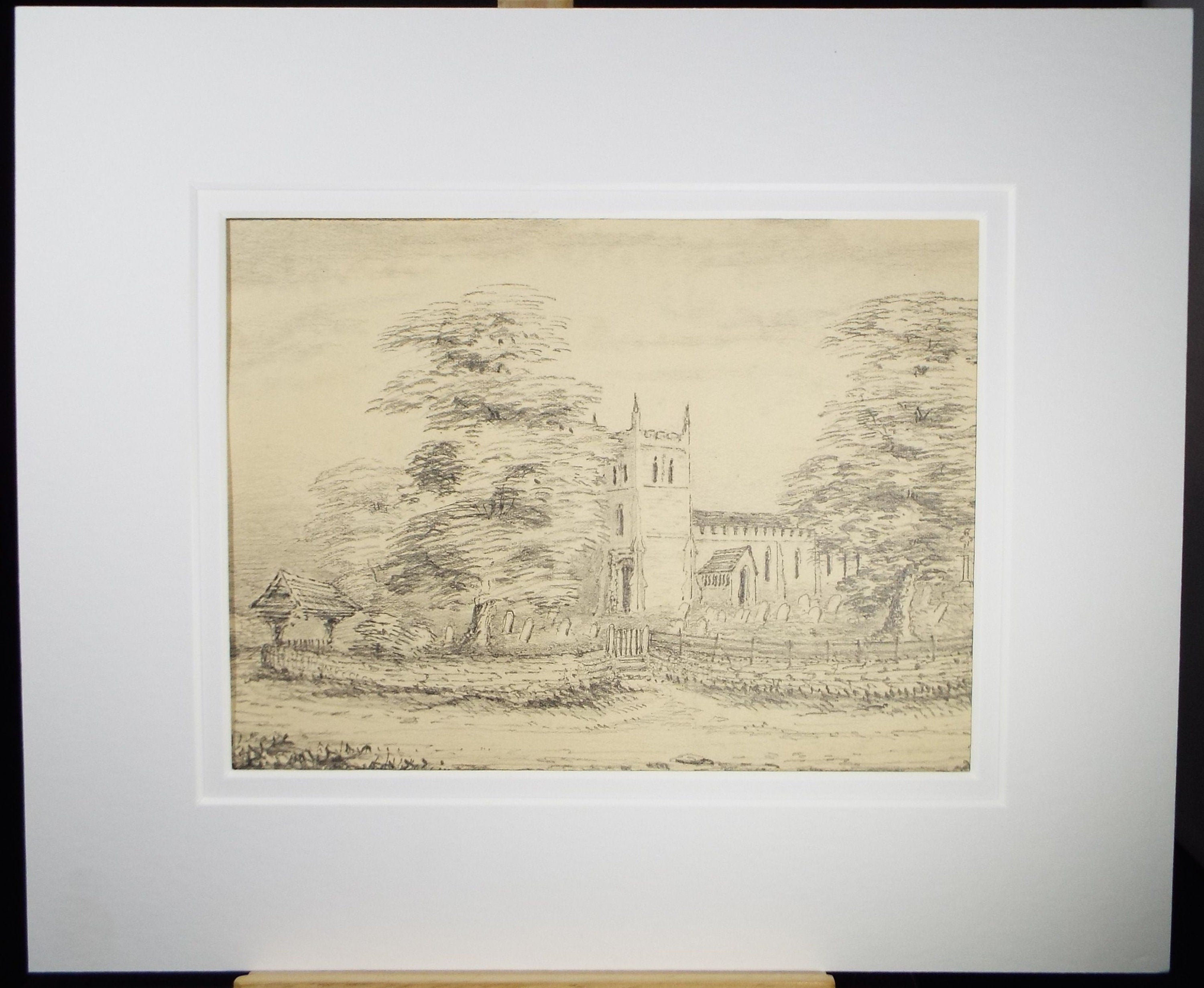 Original Pencil Drawing, 'Burford Church', Dated 1895,  Artist Unknown