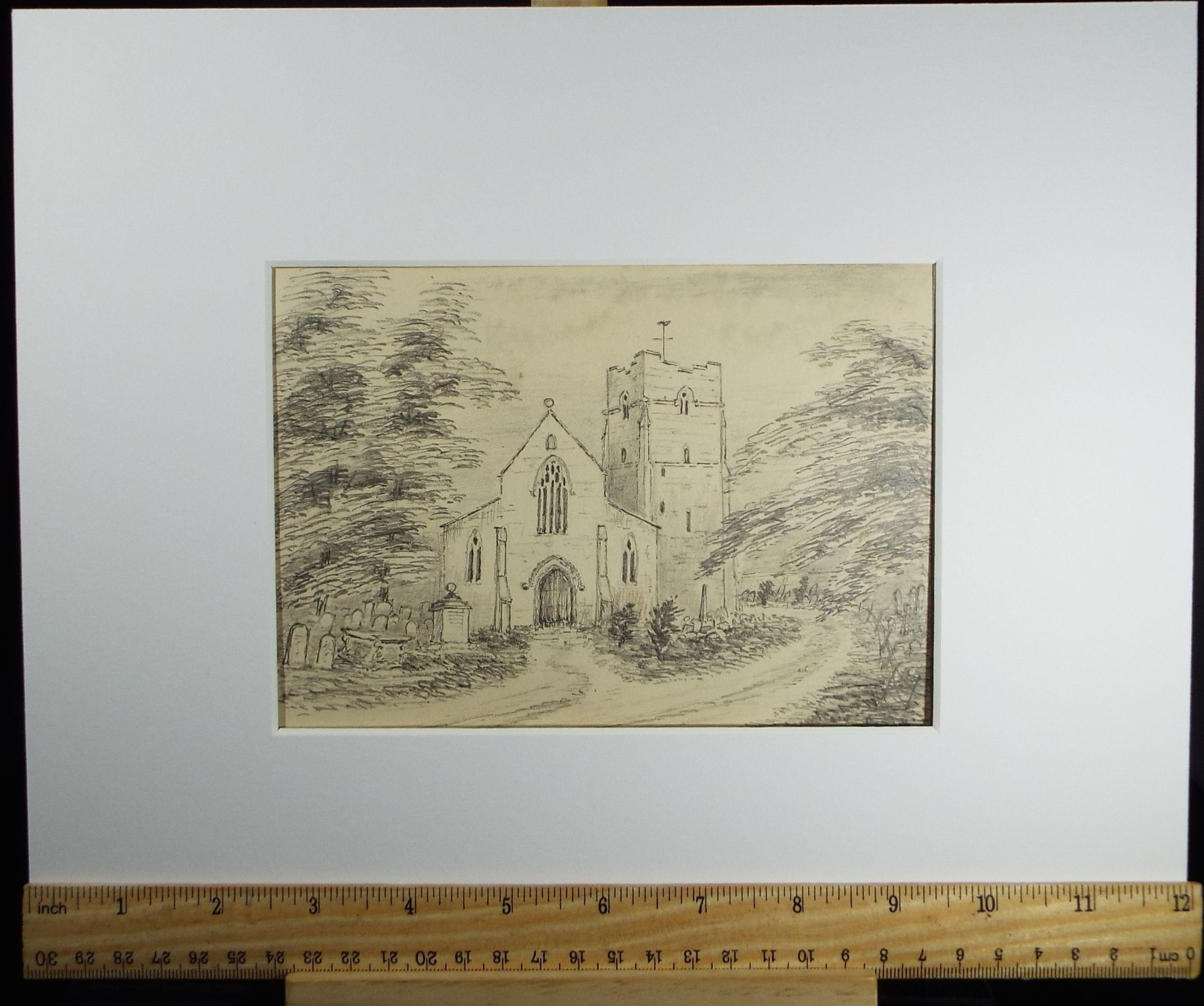 Original Pencil Drawing, 'Presteign Church'', Dated 1894,  Artist Unknown