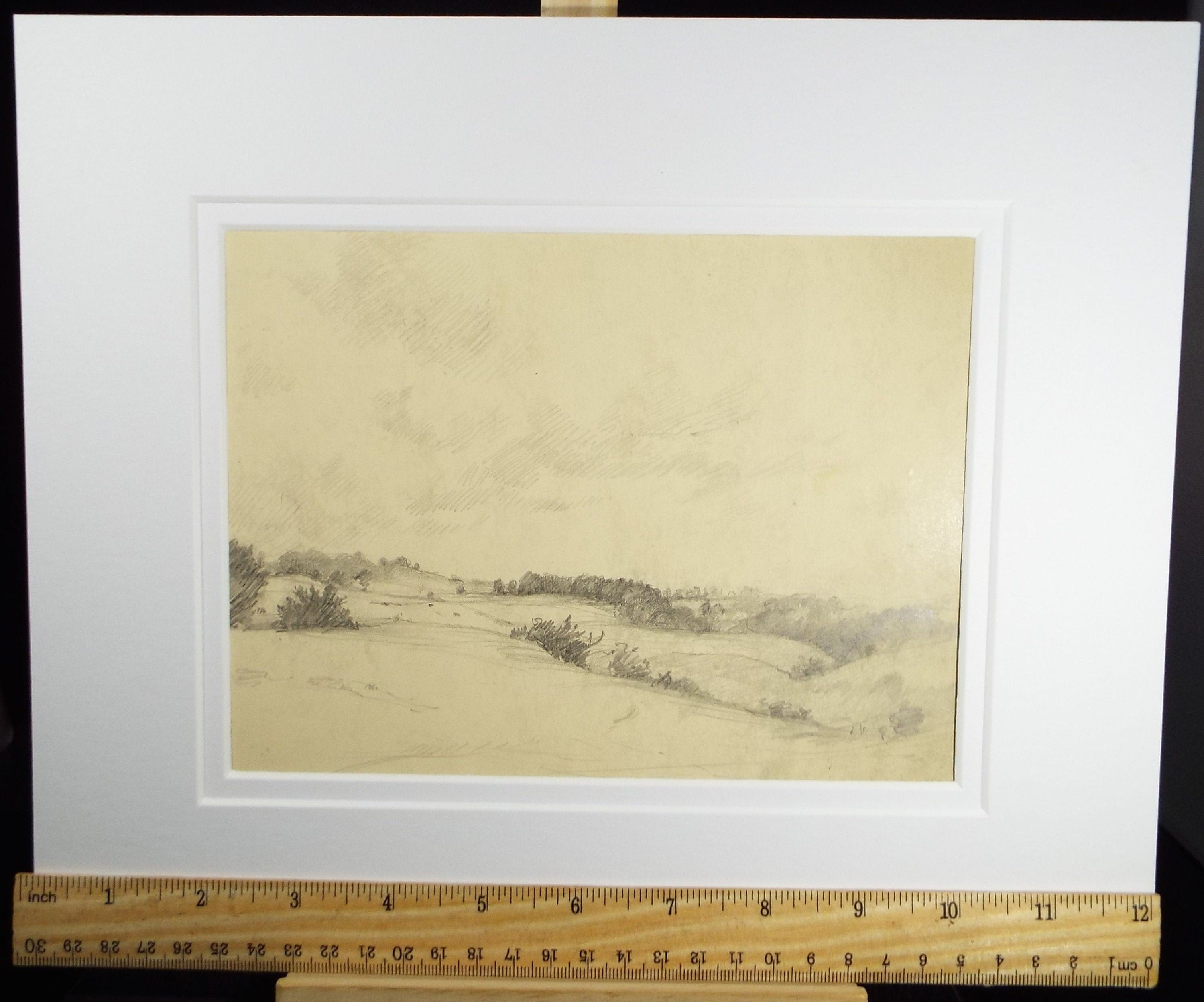 Original Pencil Drawing, 'Hilly Landscape', Circa 1920's, Nan C. Livingstone (1876-1952)