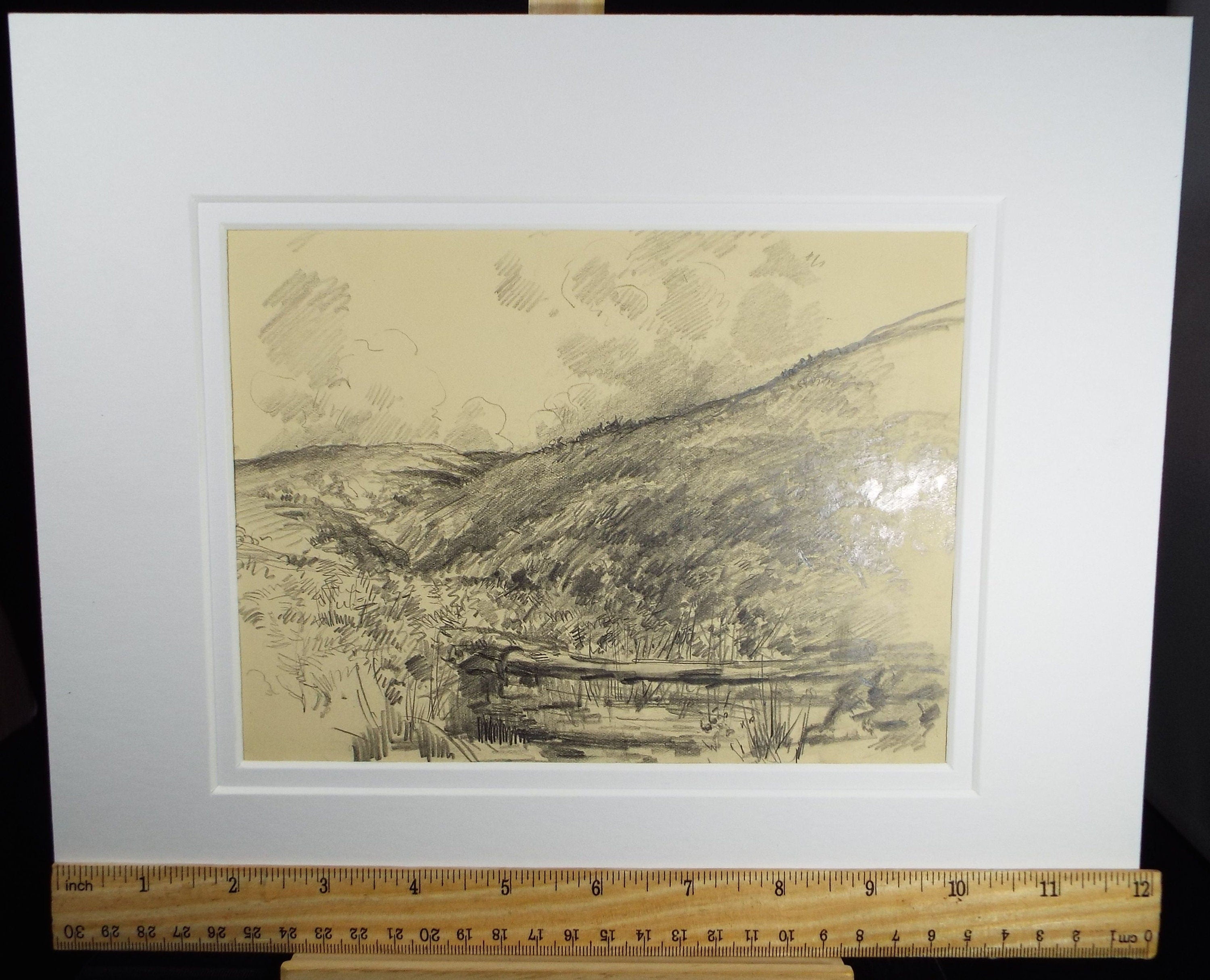 Original Pencil Drawing, 'Moorland Brook', Circa 1920's, Nan C. Livingstone (1876-1952)