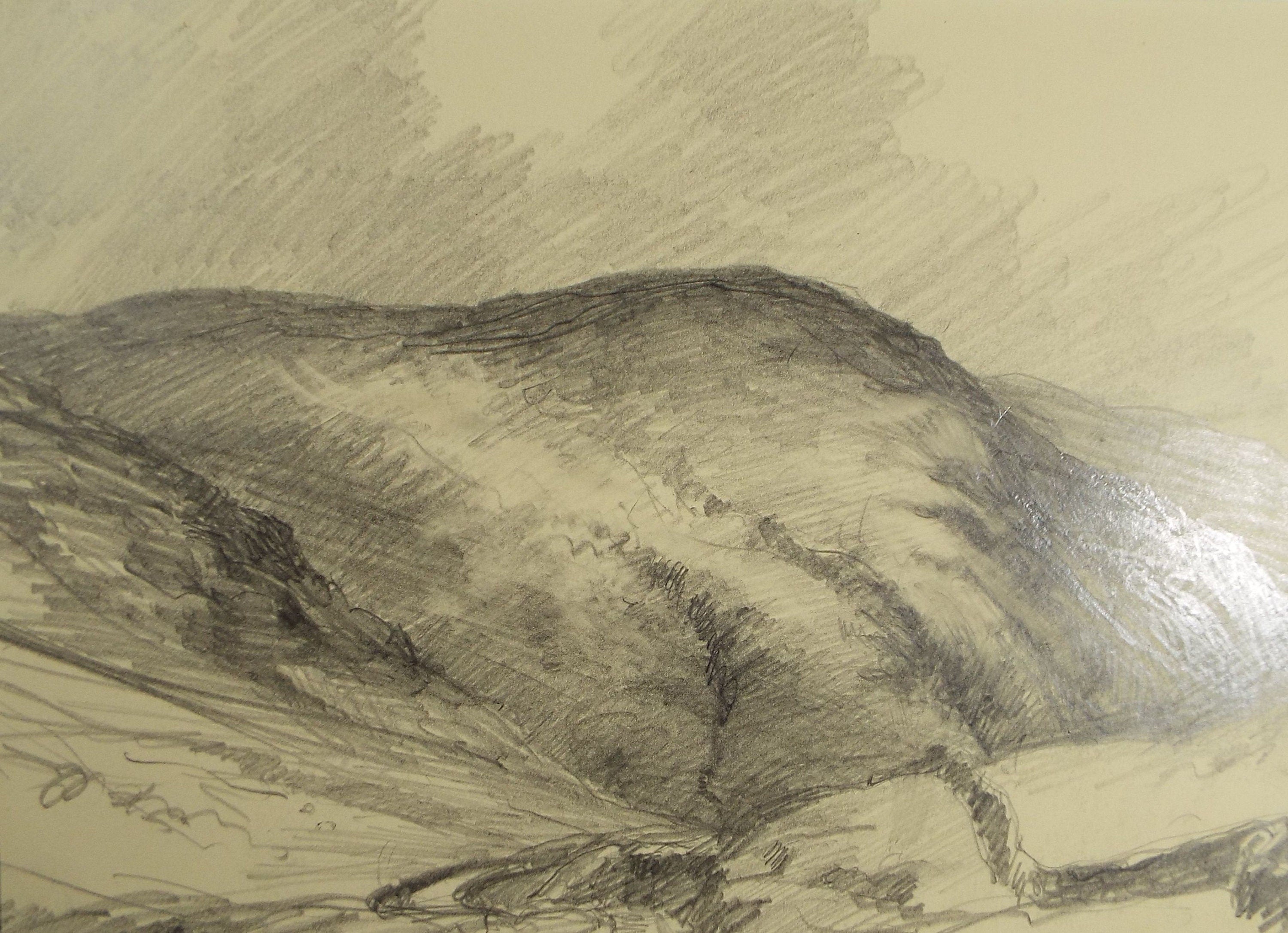 Original Pencil Drawing, 'Moorland Landscape', Circa 1920's, Nan C. Livingstone (1876-1952)