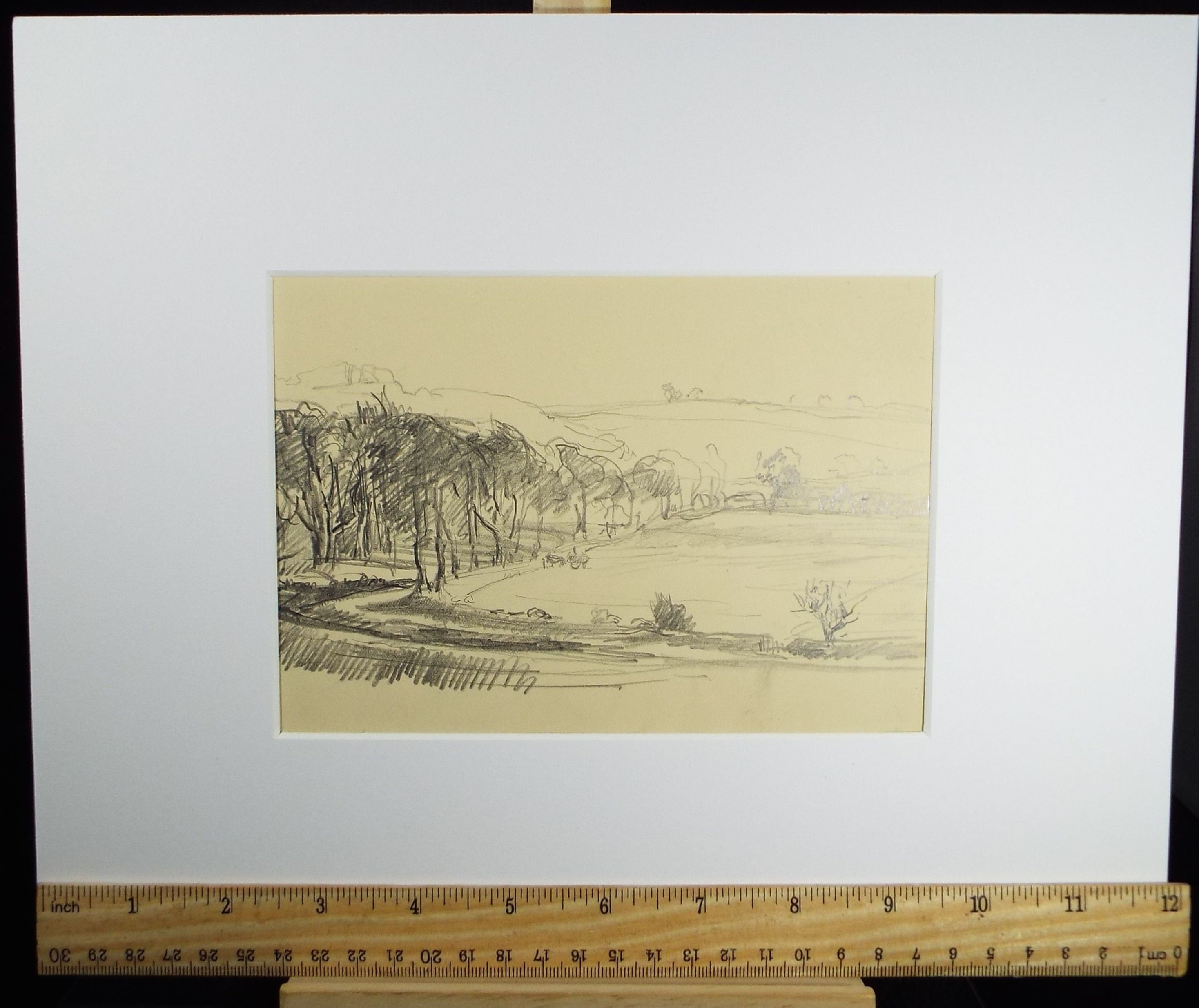 Original Pencil Drawing, 'Tree lined lane'', Circa 1920's, Nan C. Livingstone (1876-1952)