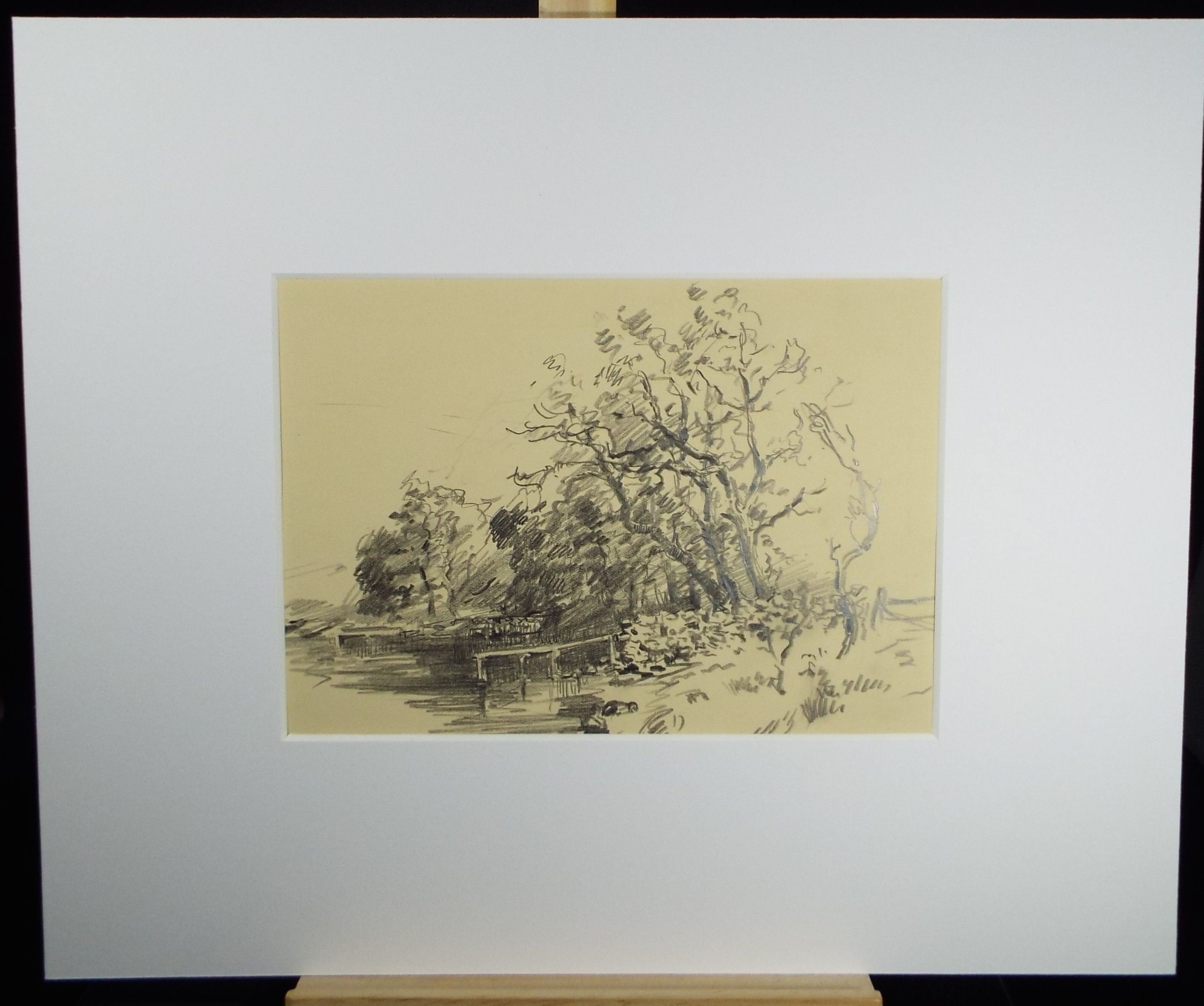 Original Pencil Drawing, 'Tree lined Lane', Circa 1920's, Nan C. Livingstone (1876-1952)