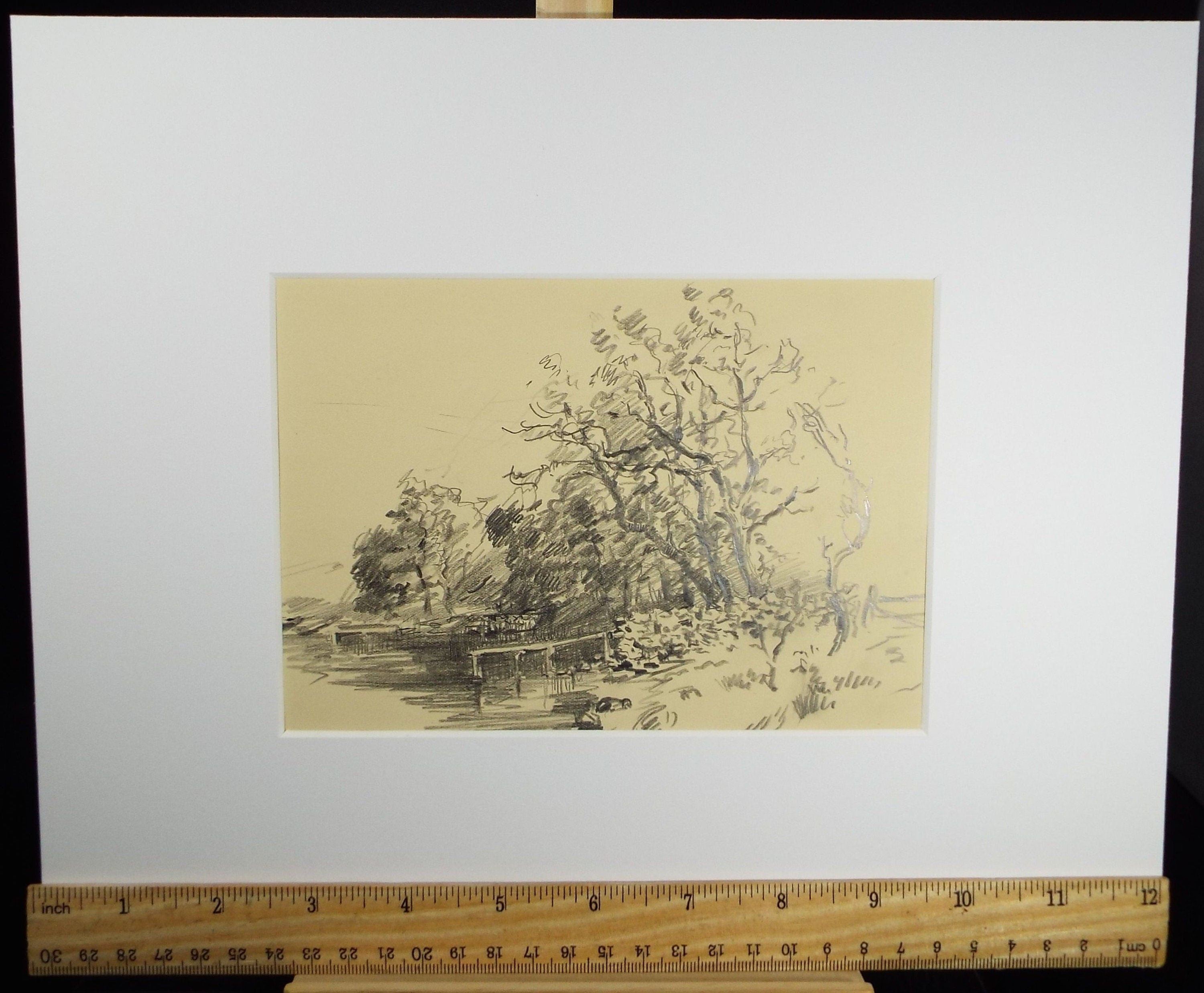 Original Pencil Drawing, 'Tree lined Lane', Circa 1920's, Nan C. Livingstone (1876-1952)